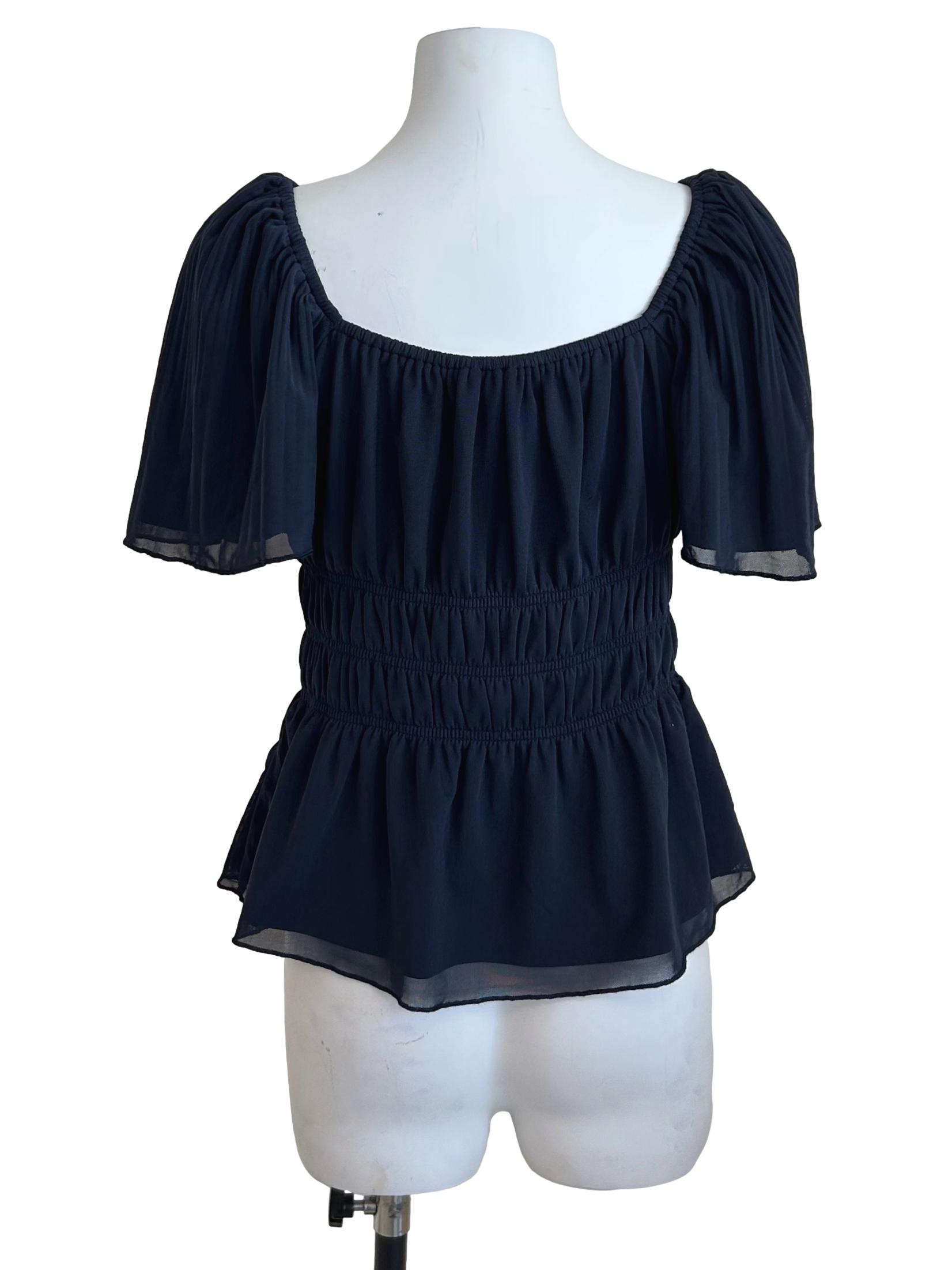 Navy Blue Square Neck Ruched Peplum Top