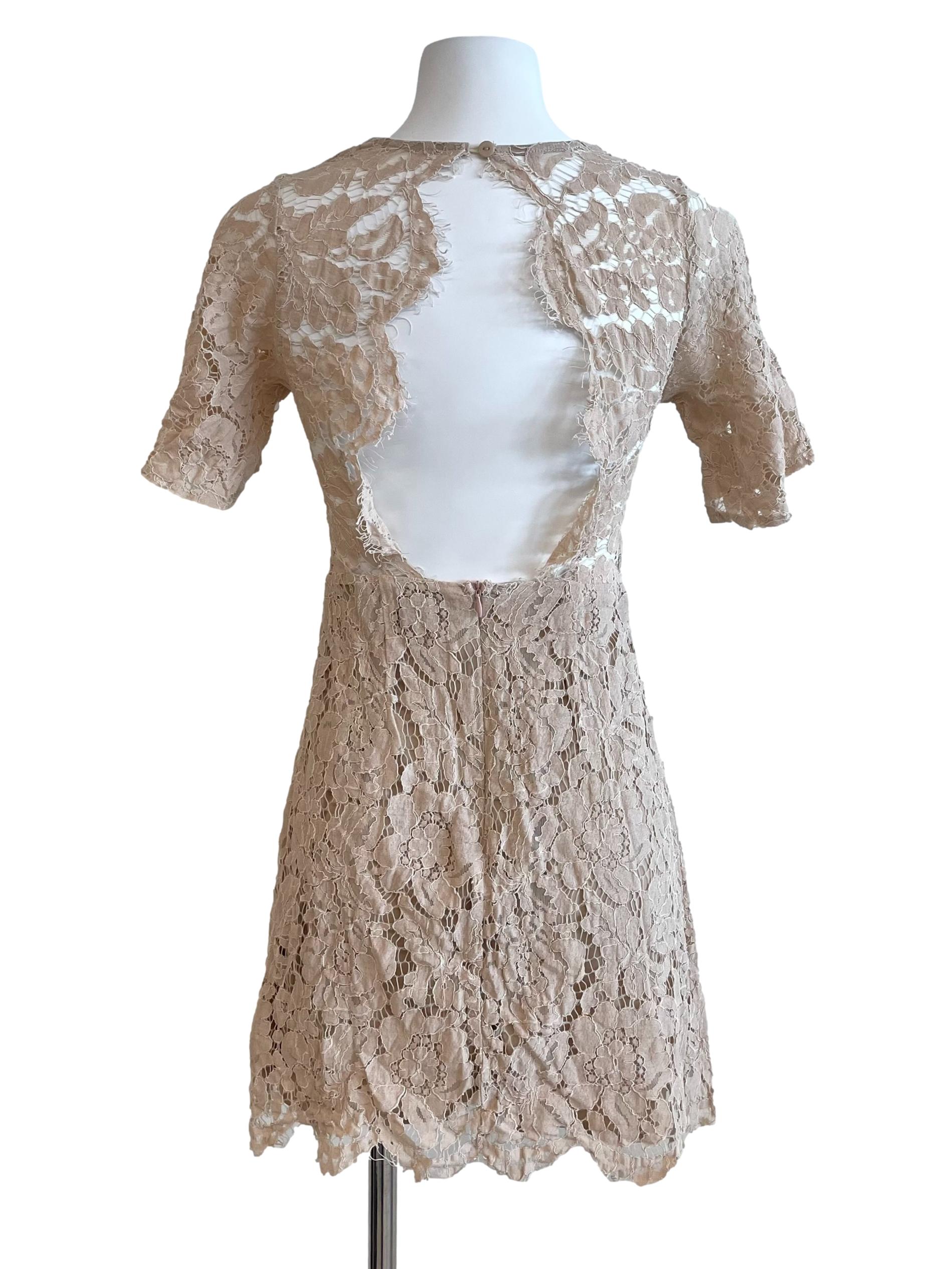 Warm Beige Lace Open Back Fit Dress