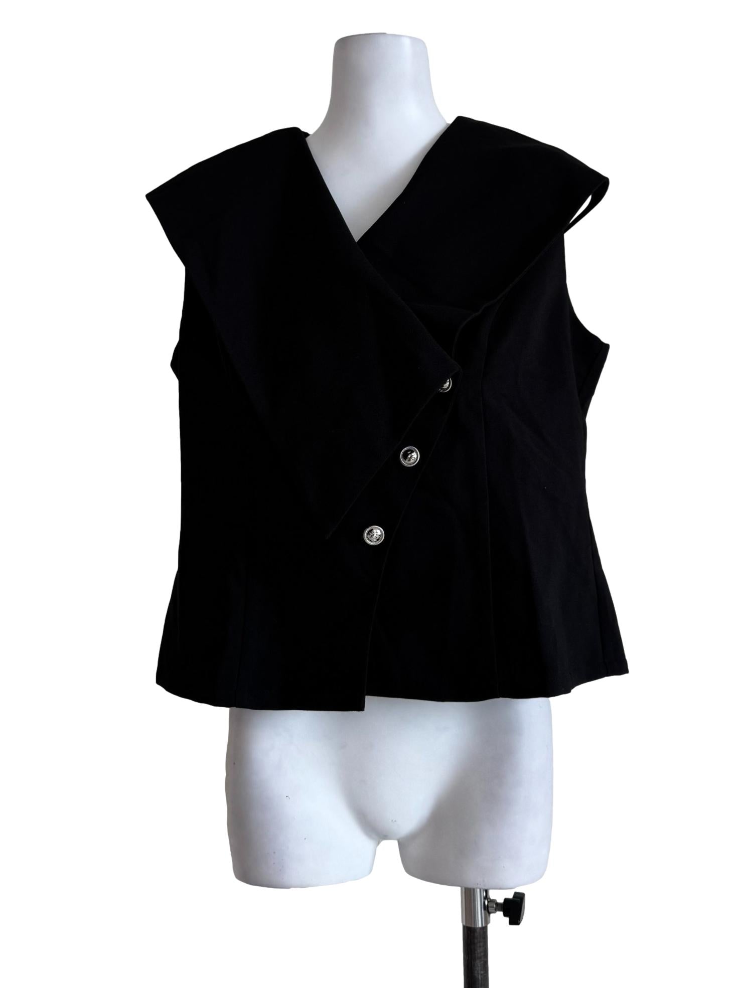 Textured Black Sailor Collar Vest