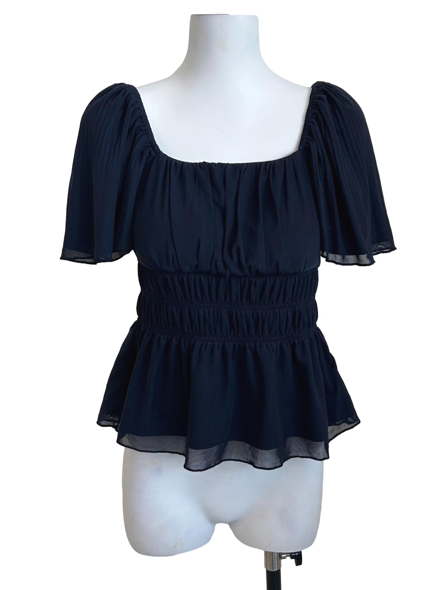 Navy Blue Square Neck Ruched Peplum Top
