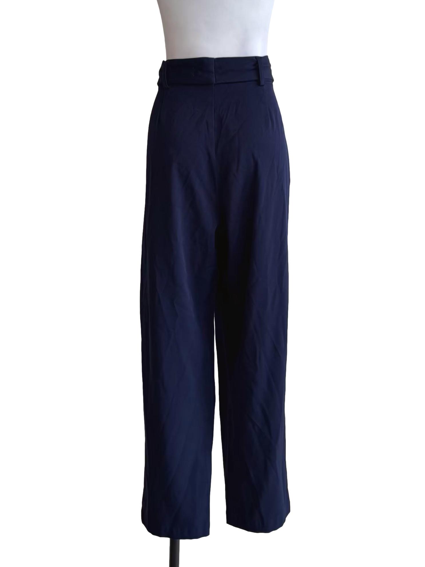 Navy Blue Tie Front Wide Pants