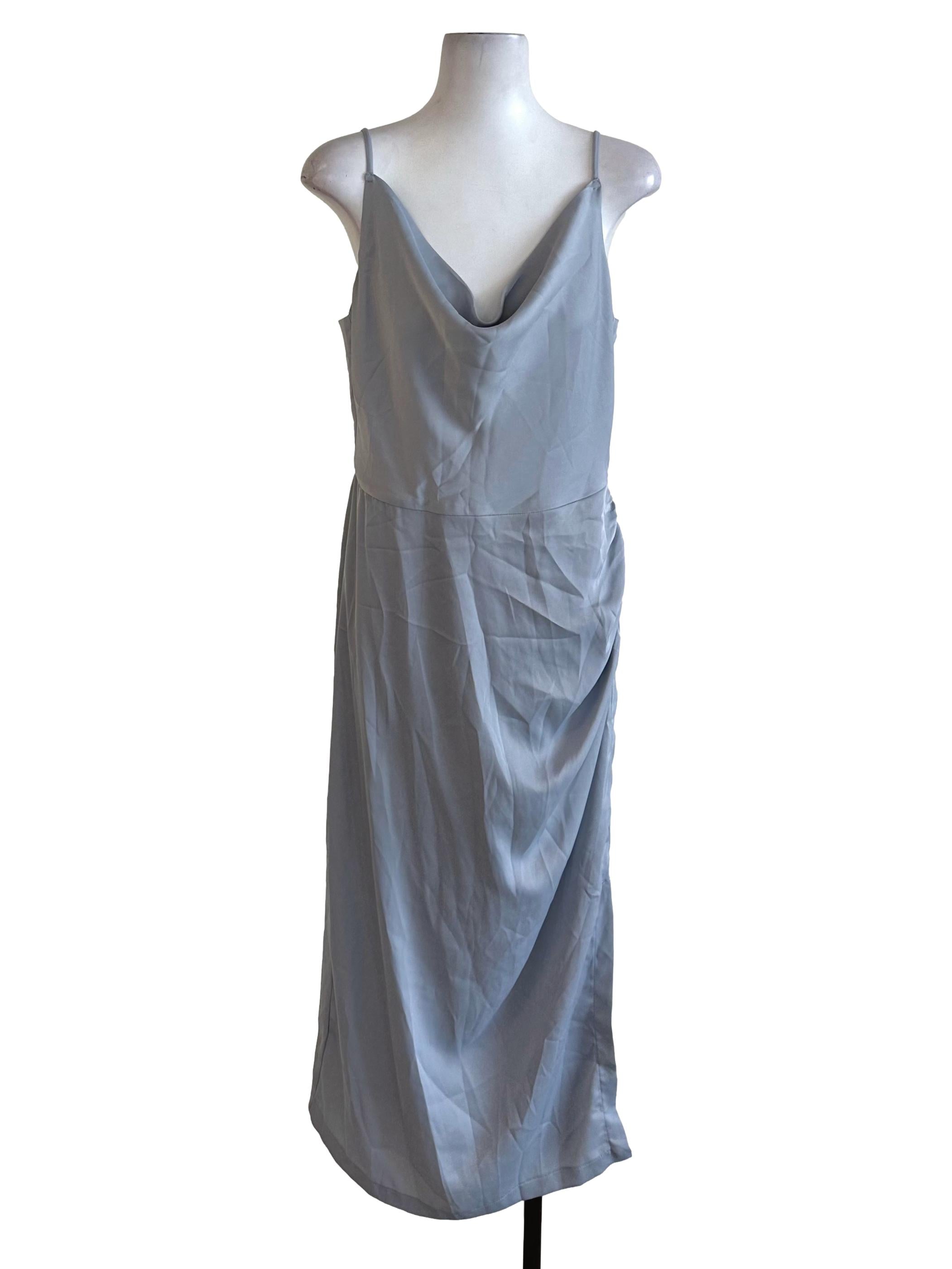Fayth Dusty Blue Plain Slit Dress | REFASH