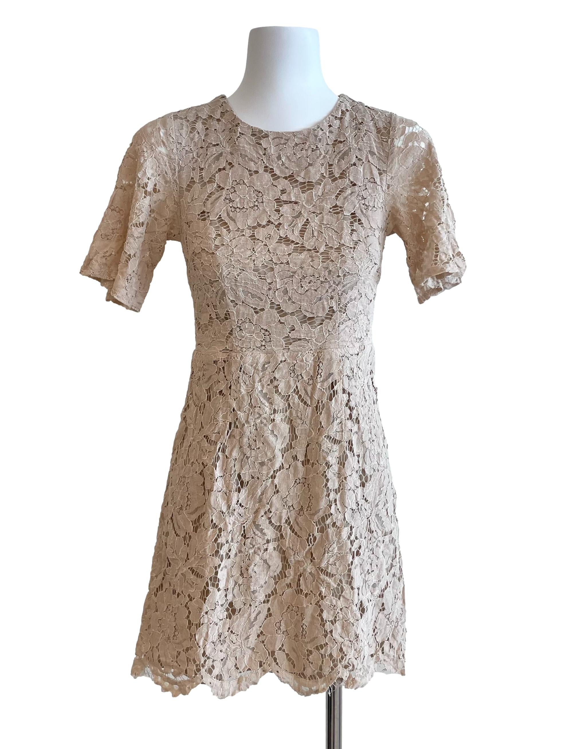 Warm Beige Lace Open Back Fit Dress