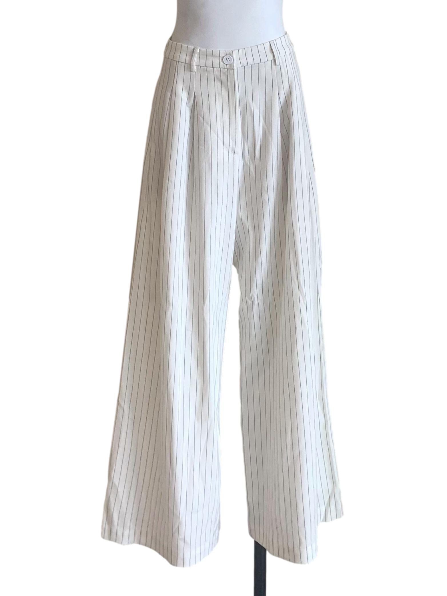 Chiffon White Pencil Stripe Pants