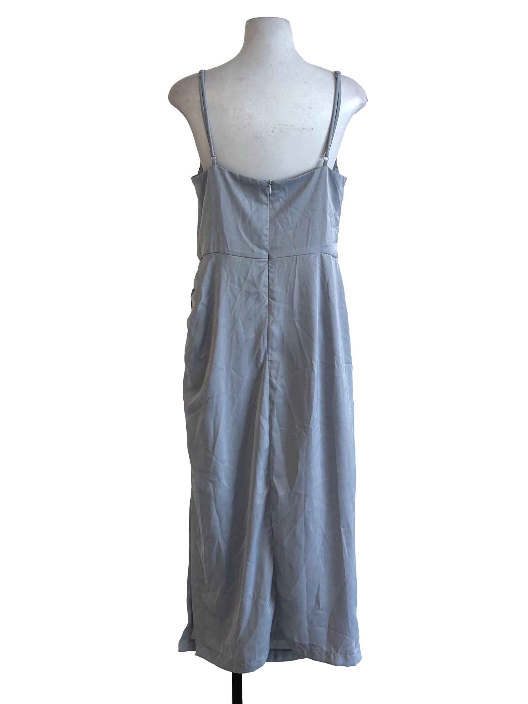 Fayth Dusty Blue Plain Slit Dress | REFASH