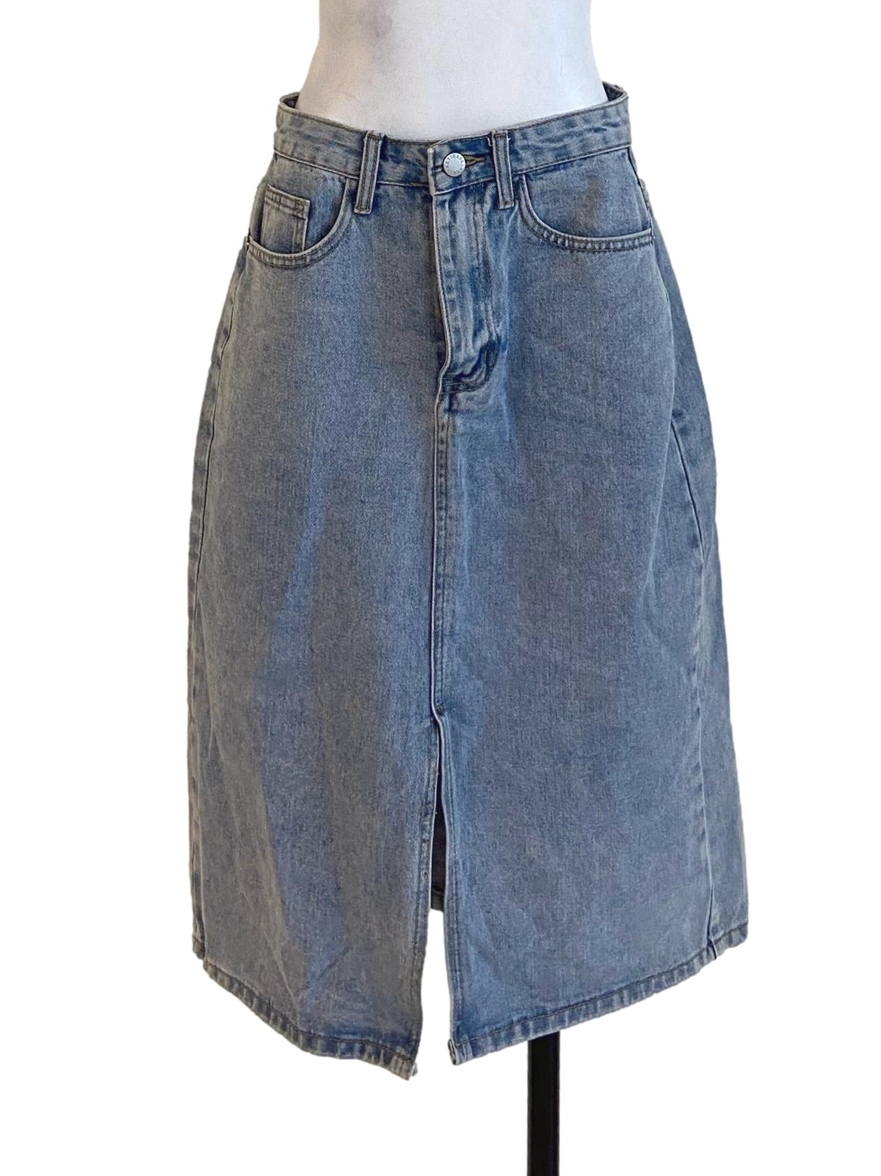 Blue Herringbone Slit Jeans Skirt TTR