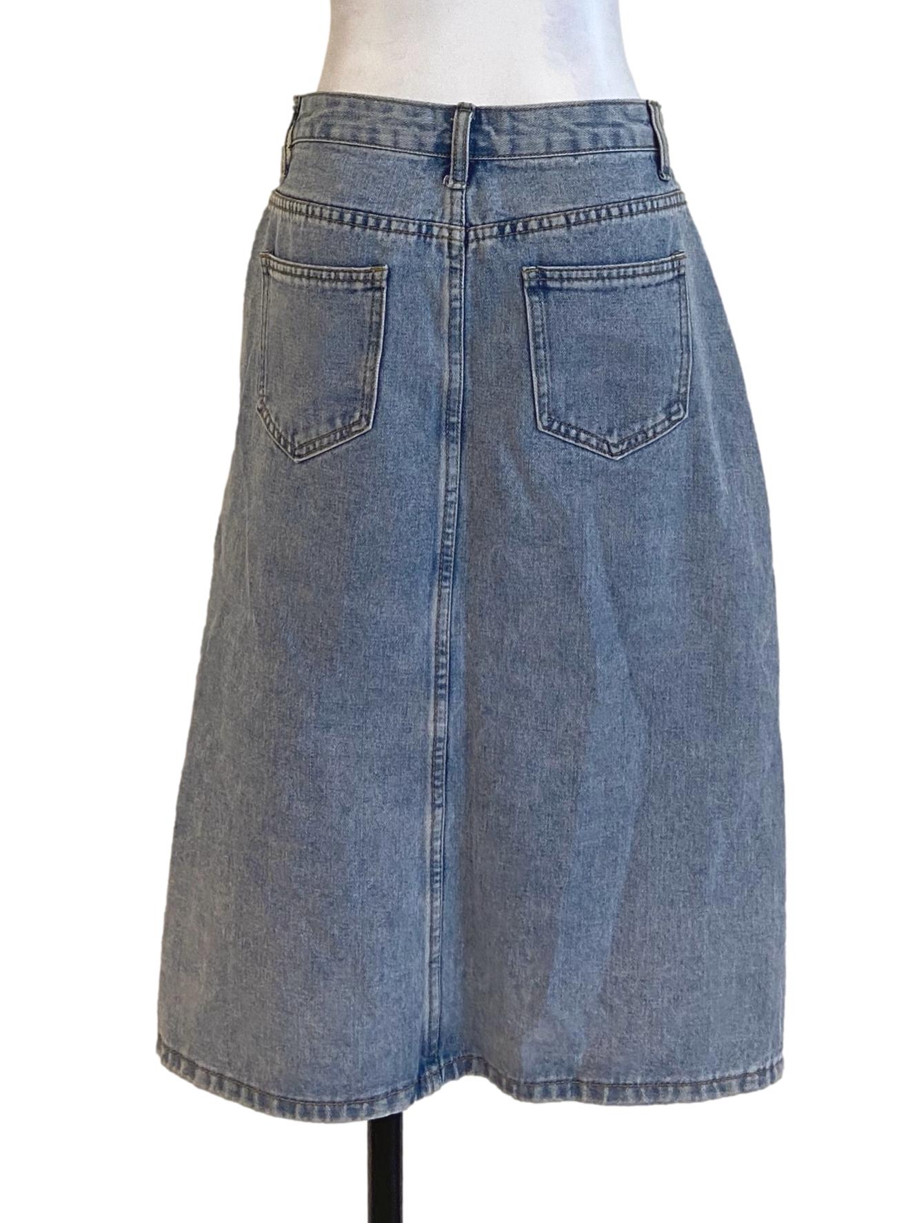 Blue Herringbone Slit Jeans Skirt TTR