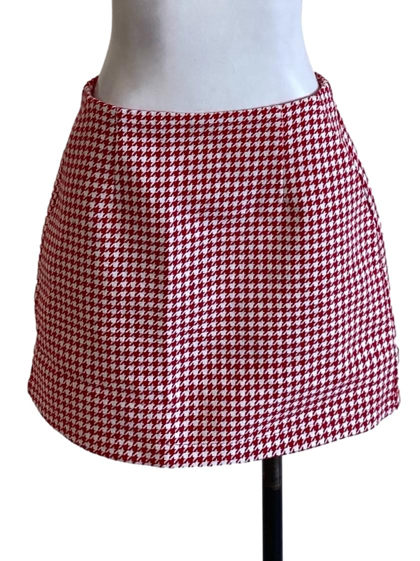 Apple Red Houndstooth Mini A-Line Skirt