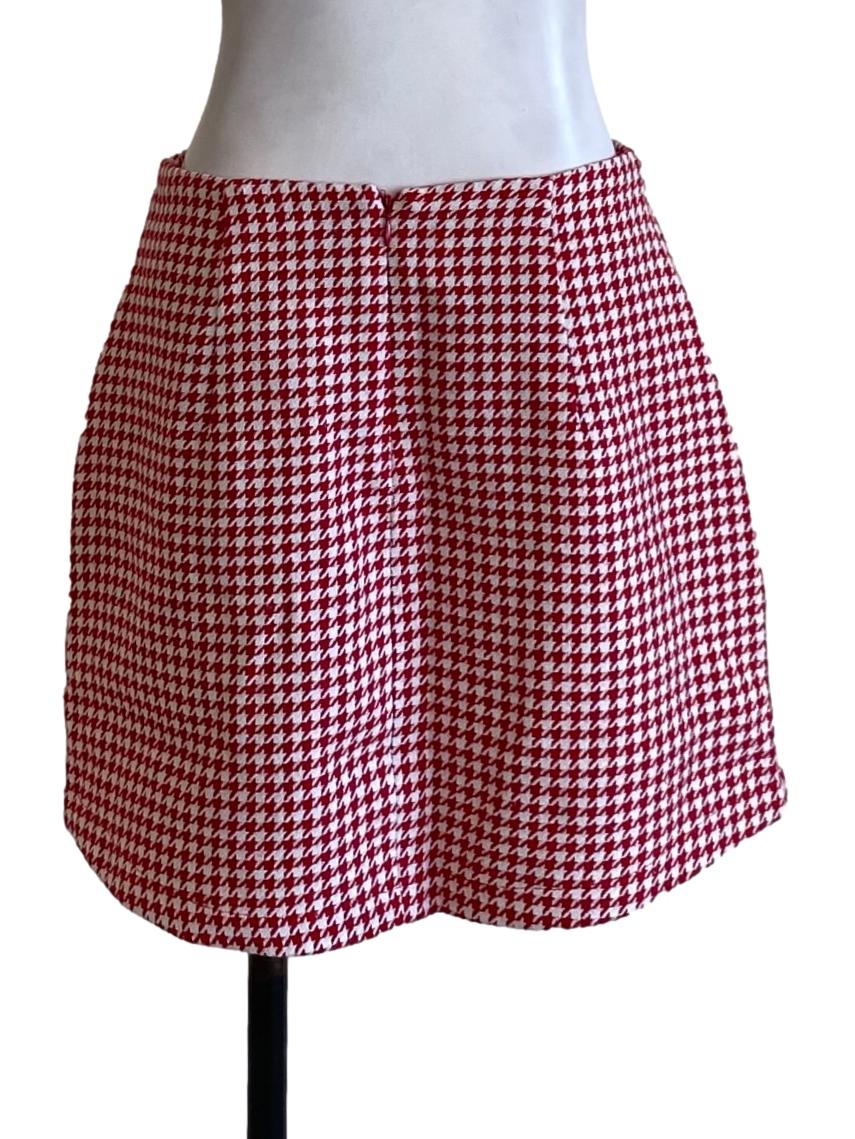 Apple Red Houndstooth Mini A-Line Skirt