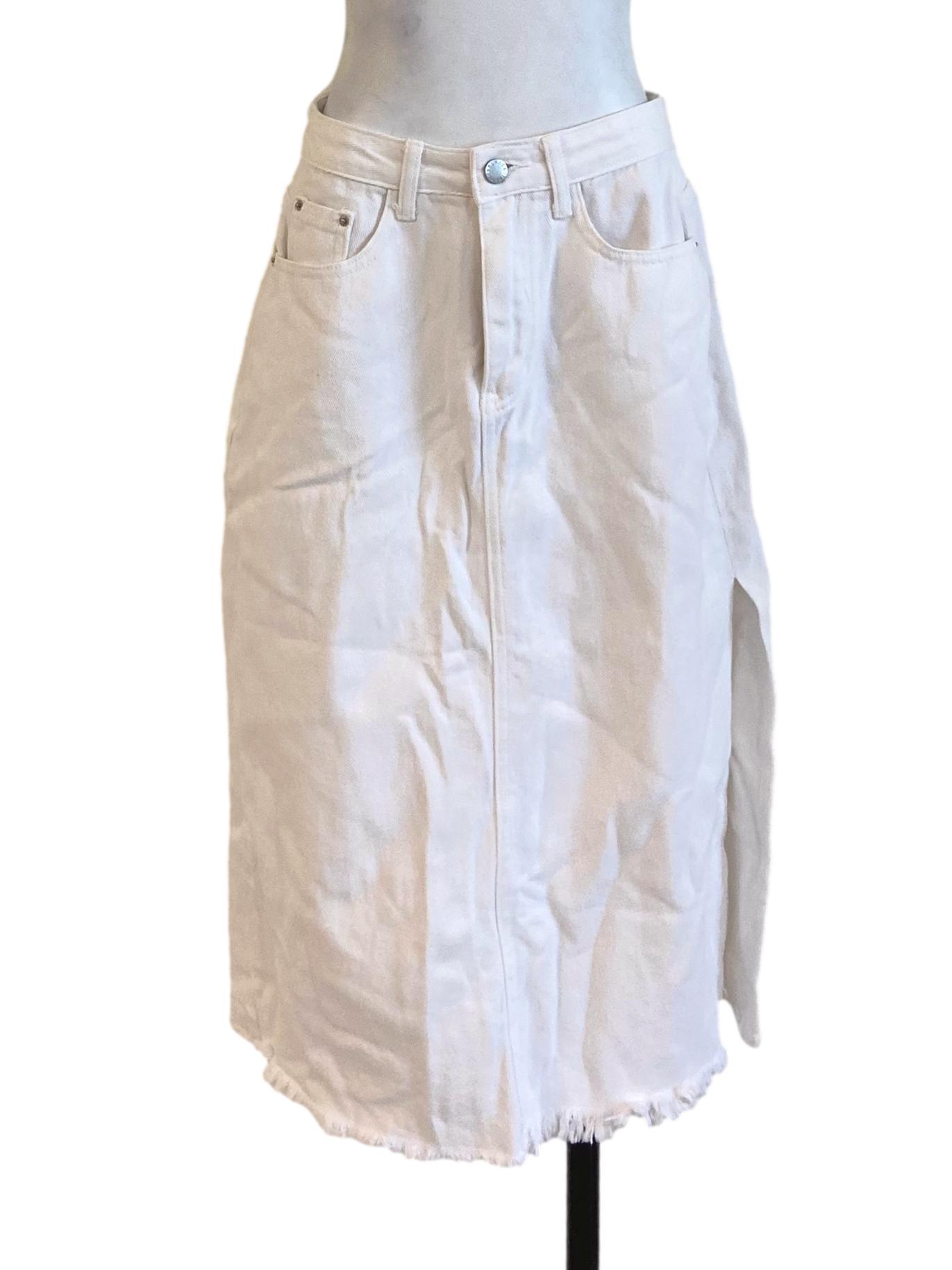 White Herringbone Slit Skirt TTR