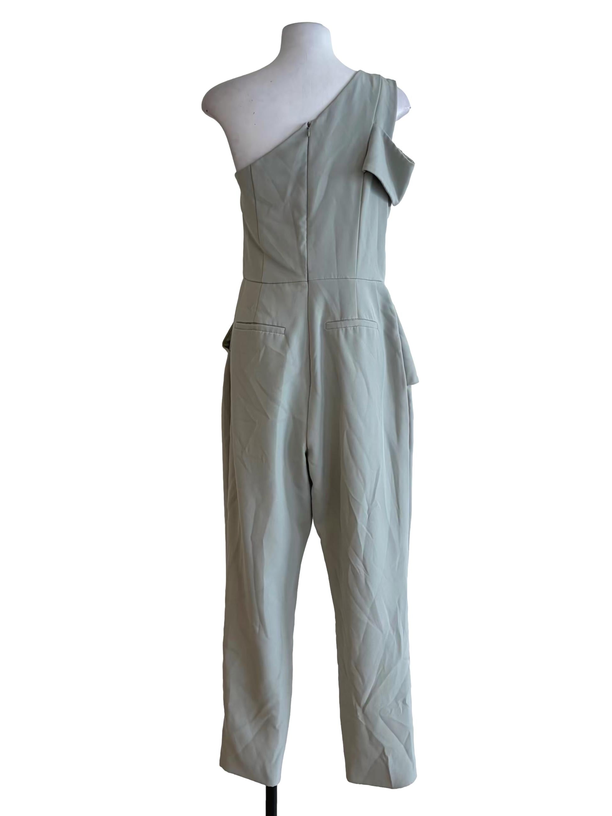 Mint Green Asymmetric Neck Buttoned Side Jumpsuit