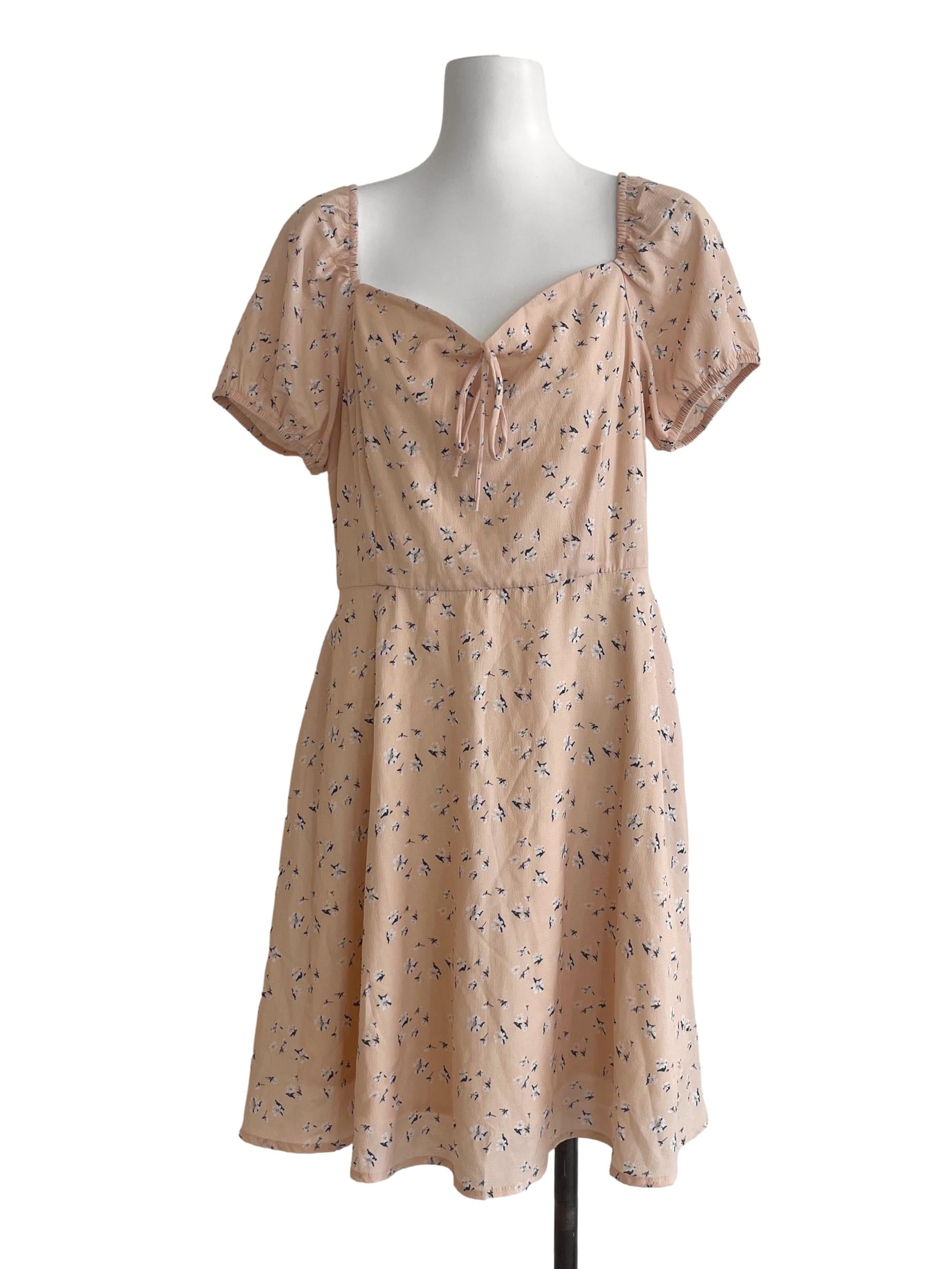 Peachy Yellow Floral Pattern Dress