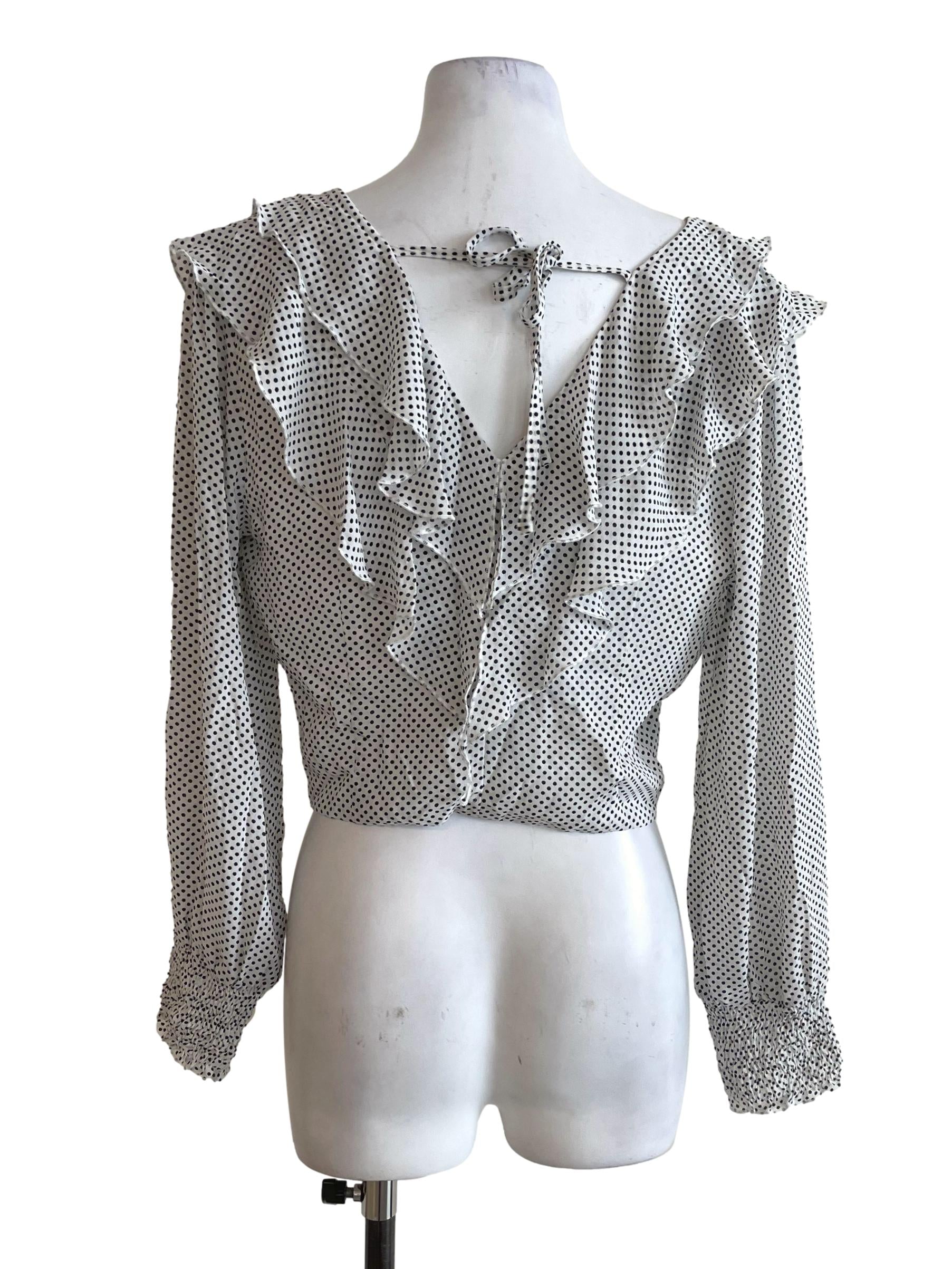 White Polka Dots V Neck Top