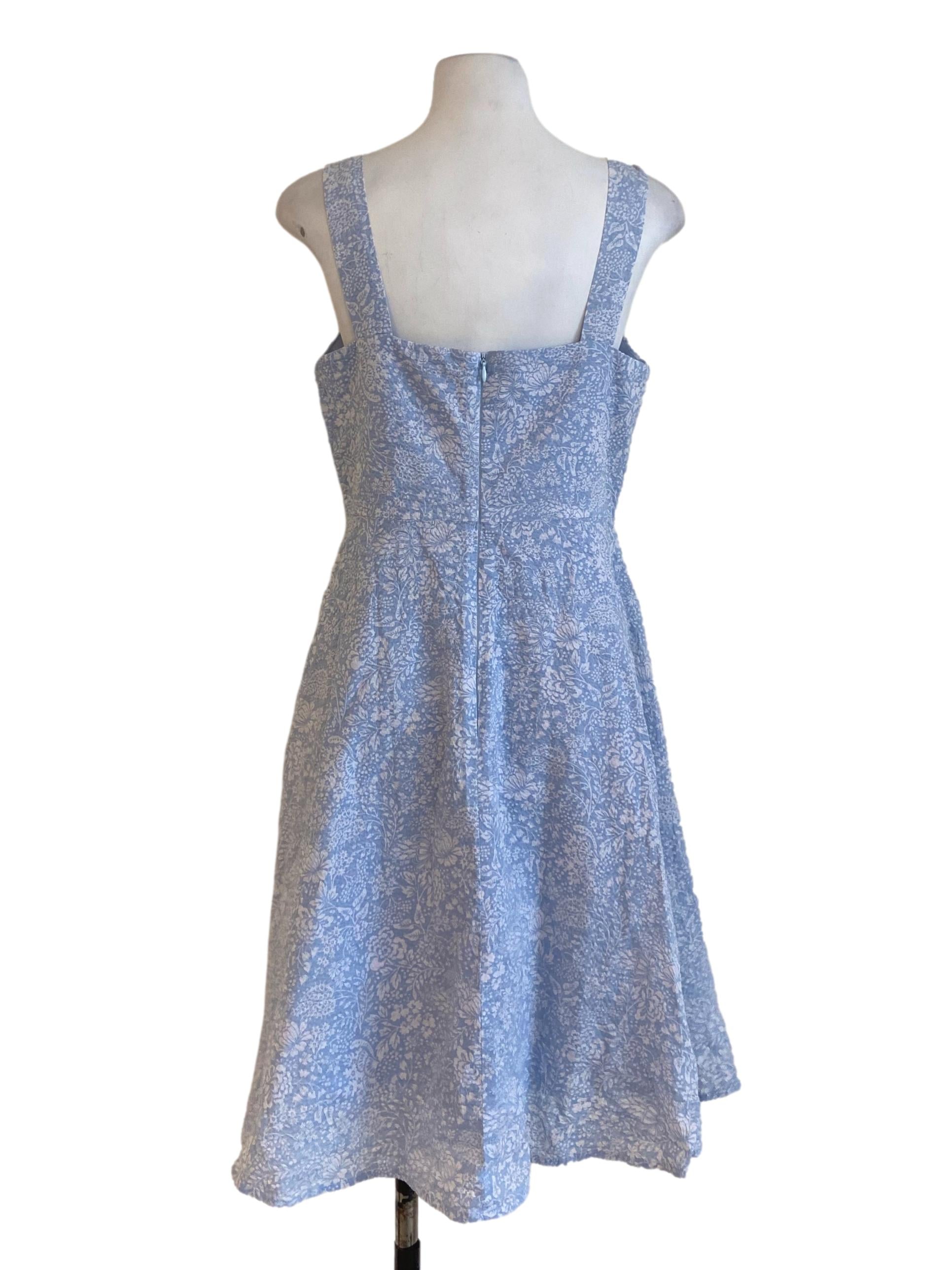 Blue & White Floral Sleeveless Apron Dress