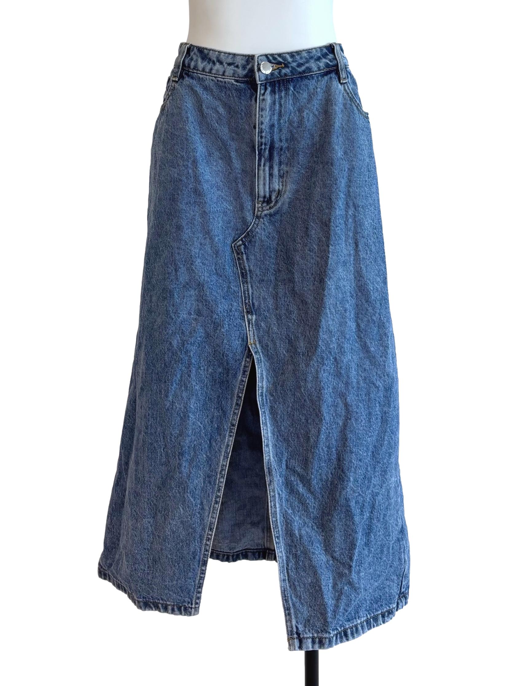 Denim Blue Front Slit Skirt