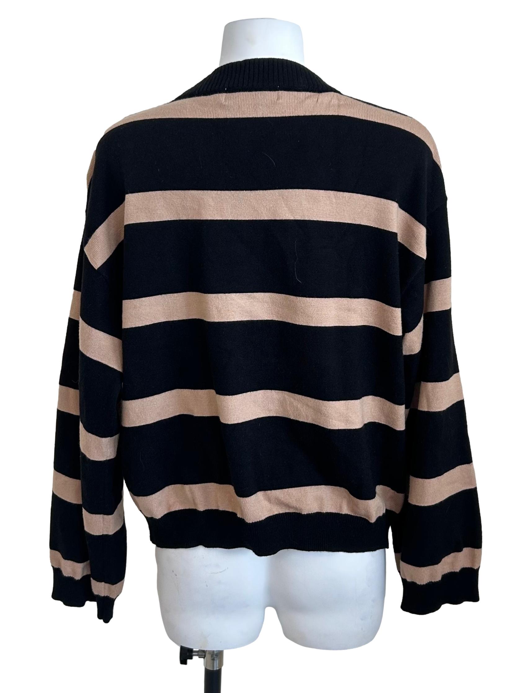 Black And Tan Striped V-Neck Cardigan TTR