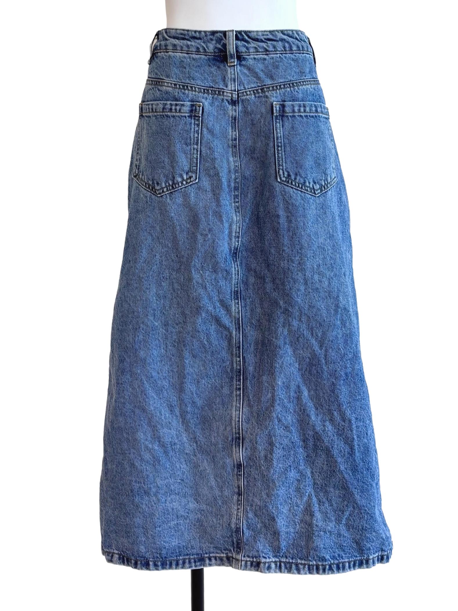 Denim Blue Front Slit Skirt