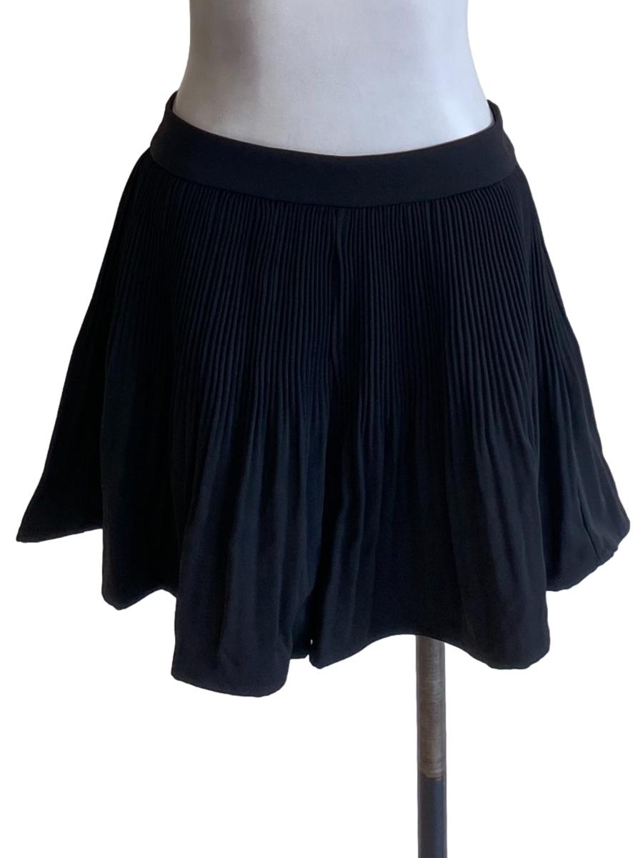 Rich Black Pleated Wide Leg Flowy Shorts