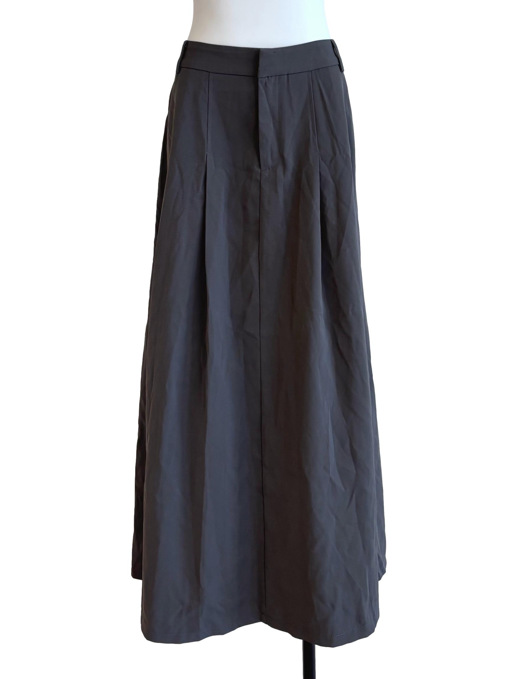 Ash Grey Pleated Maxi Skirt