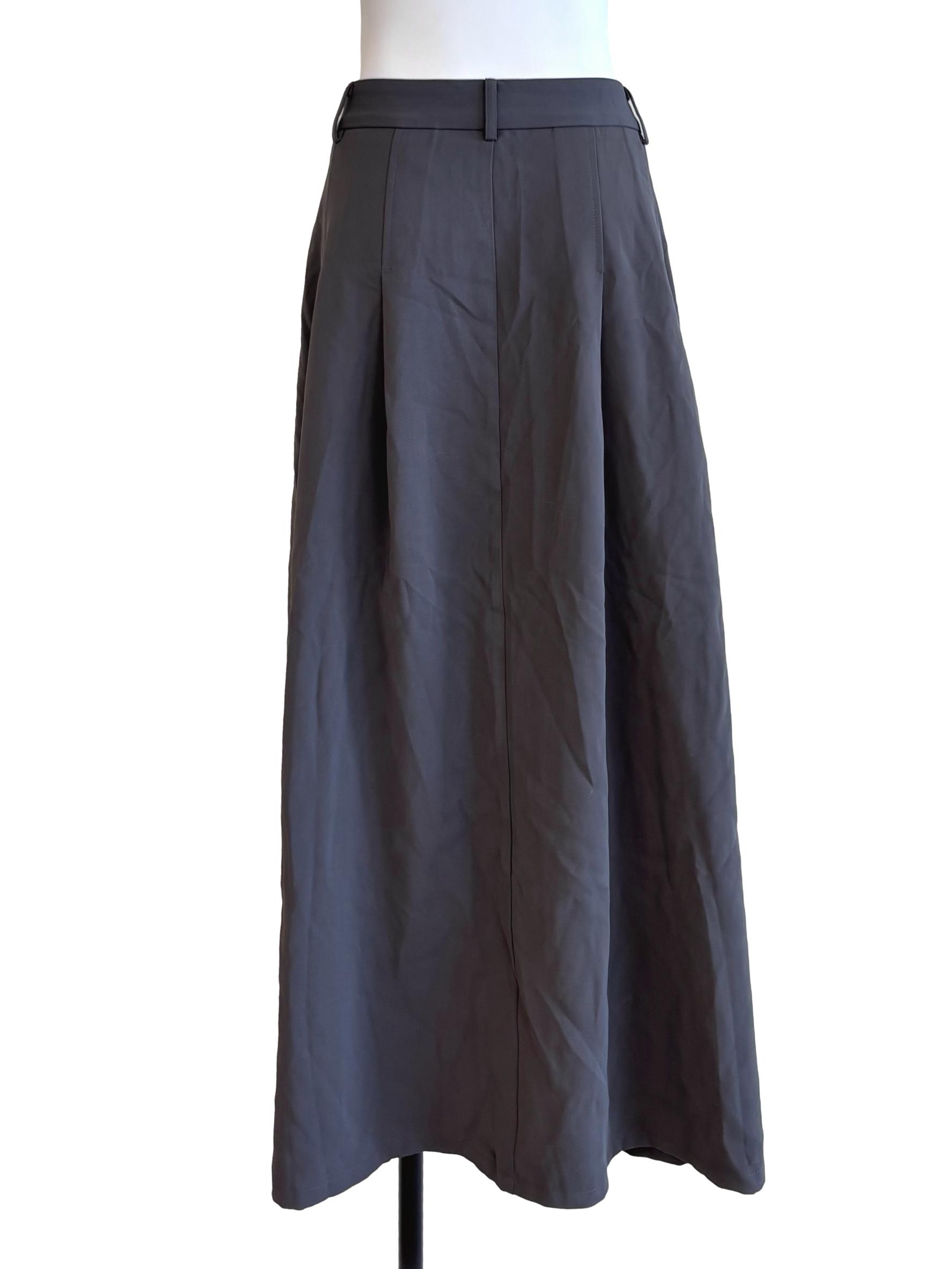 Ash Grey Pleated Maxi Skirt