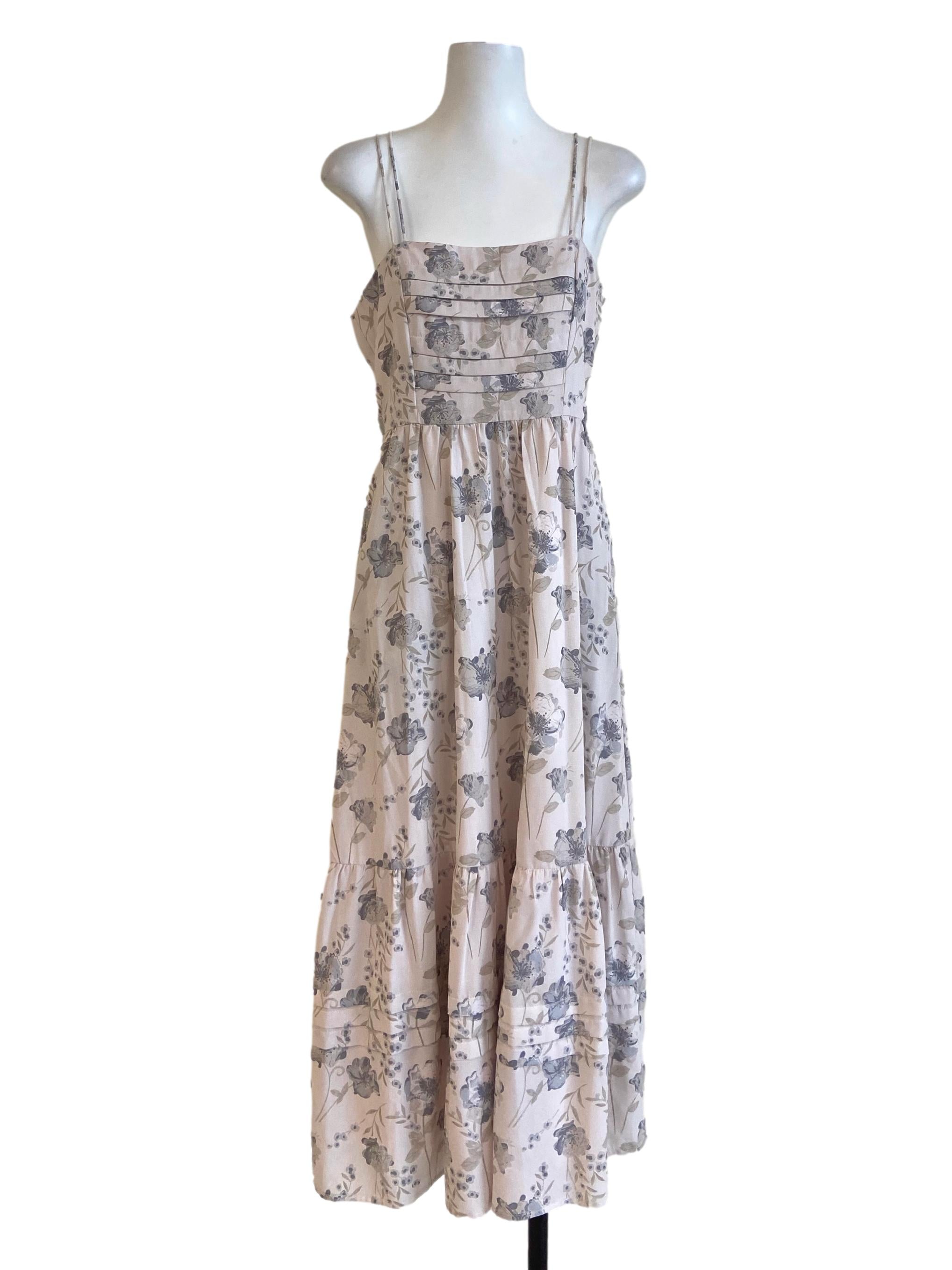 Coin Grey Spaghetti Straps Floral Drop Waist Dress