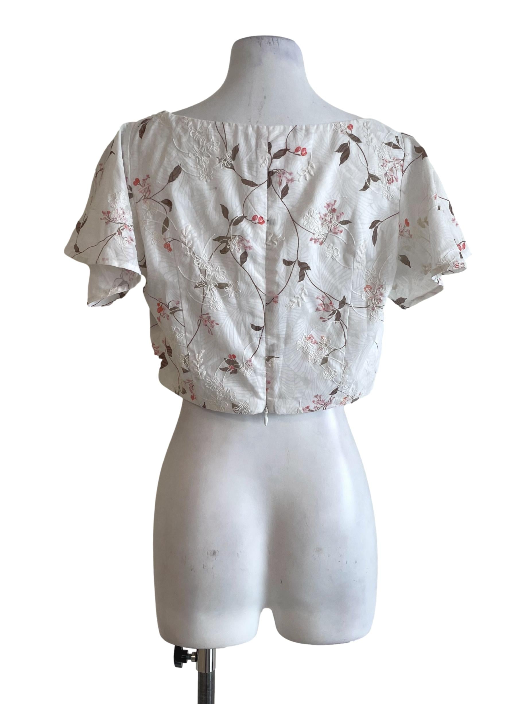 White Floral Crop Top