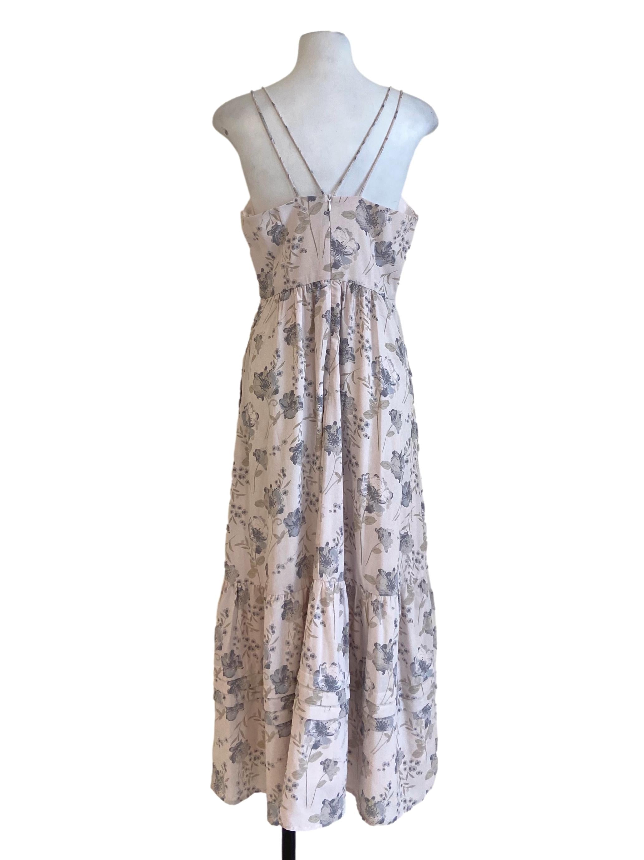 Coin Grey Spaghetti Straps Floral Drop Waist Dress