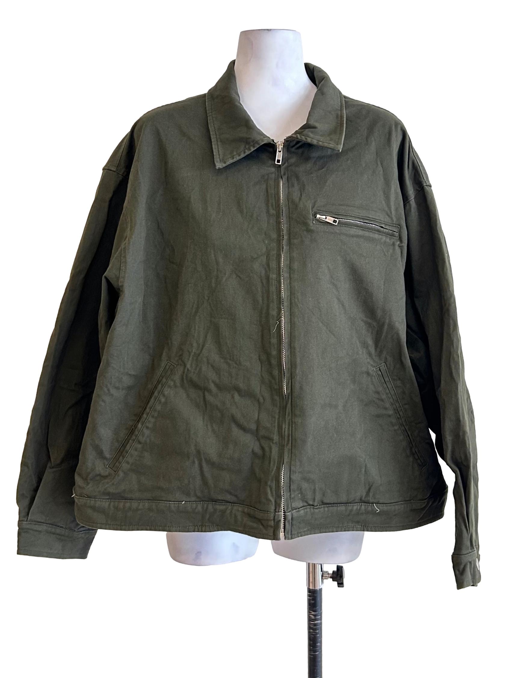 Olive Green Zip Front Canvas Jacket