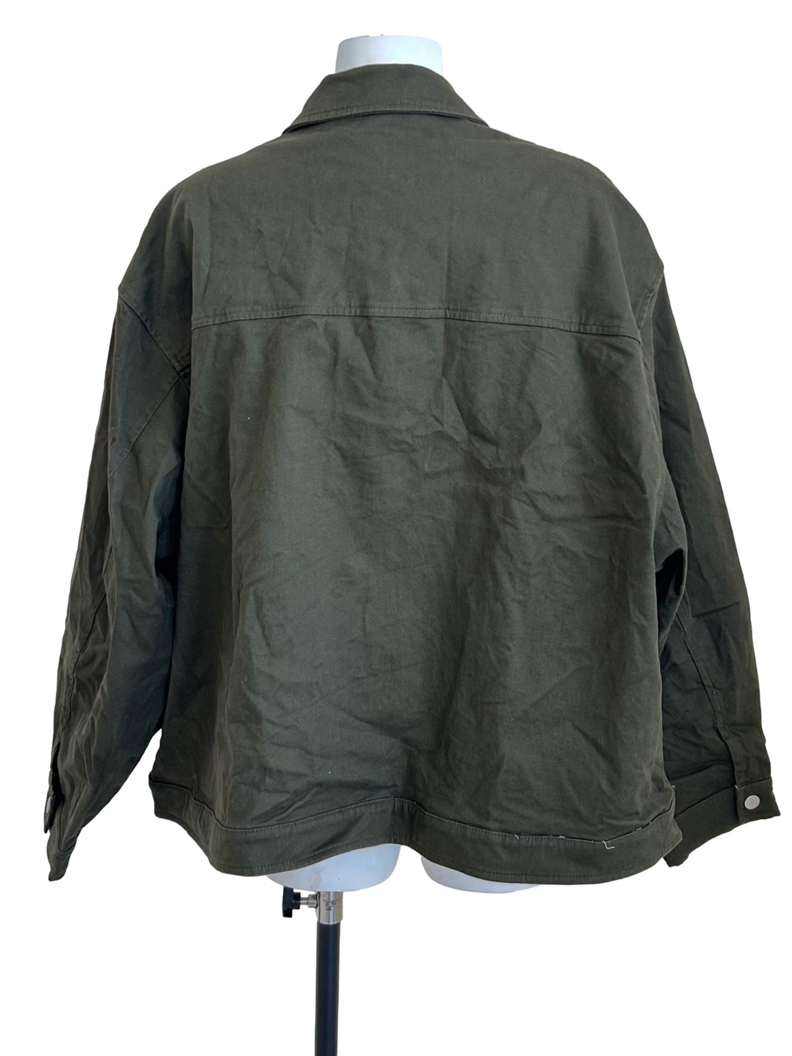 Olive Green Zip Front Canvas Jacket