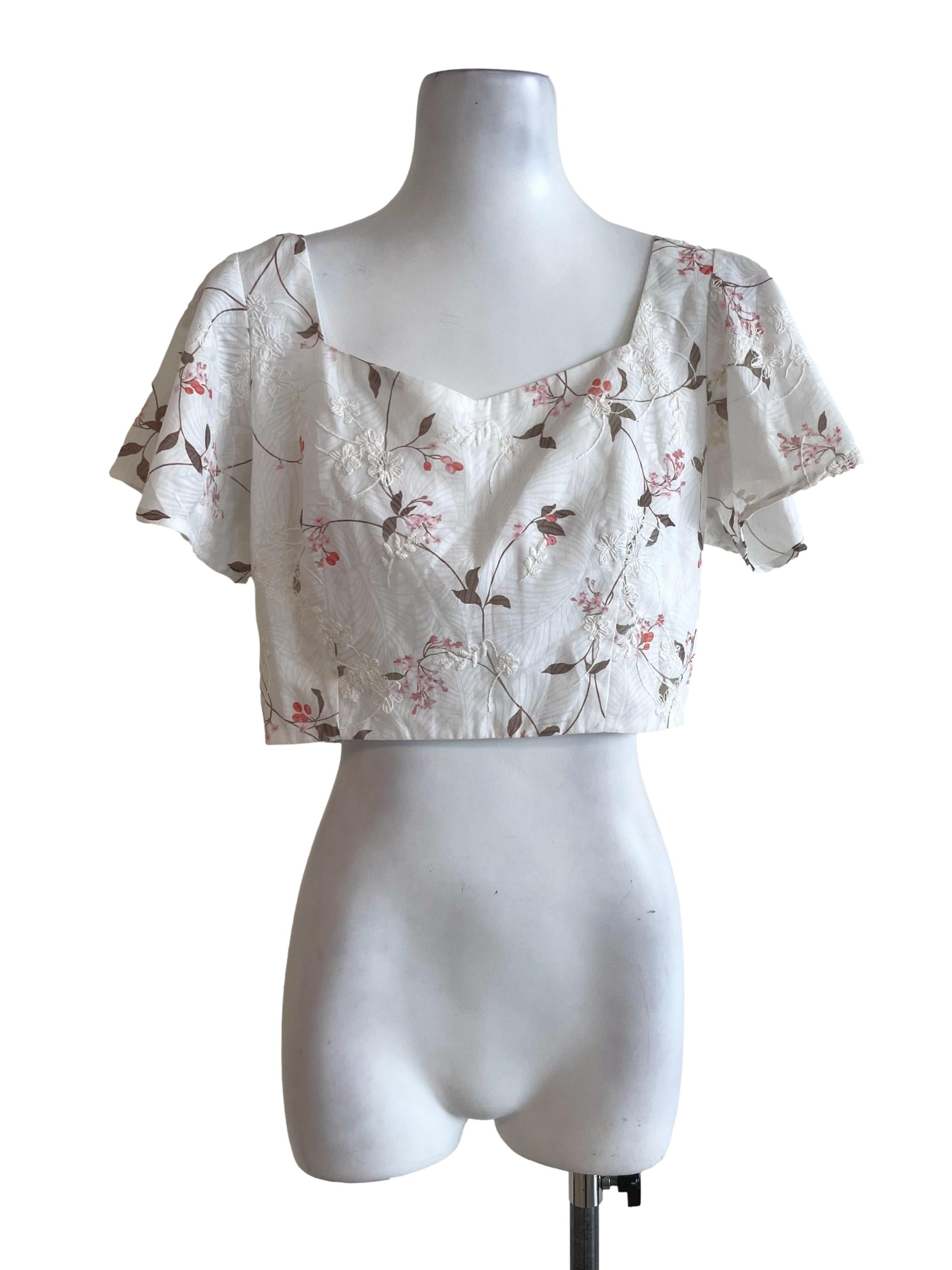 White Floral Crop Top