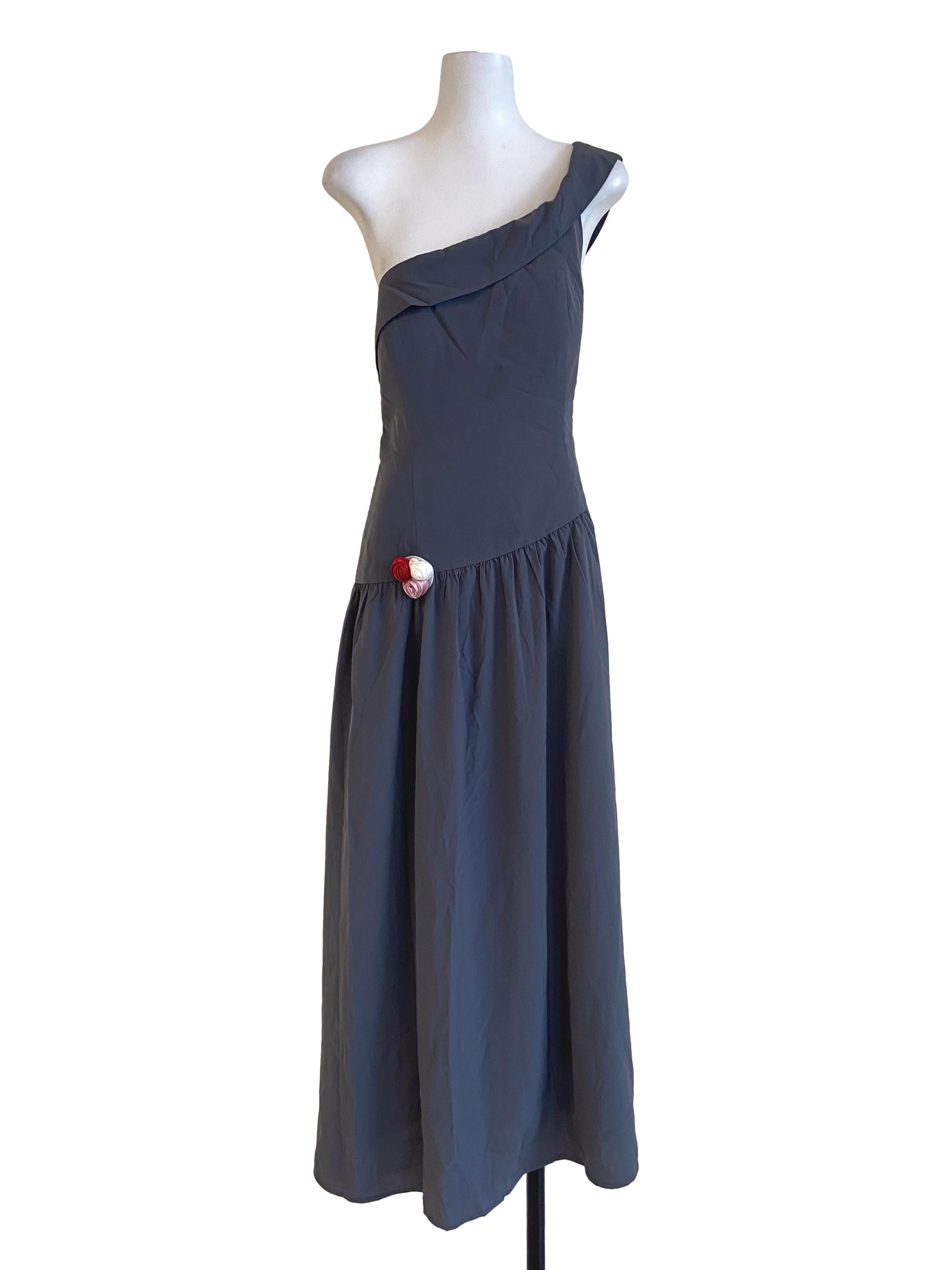 Smoke Grey One Shoulder Empire Dress