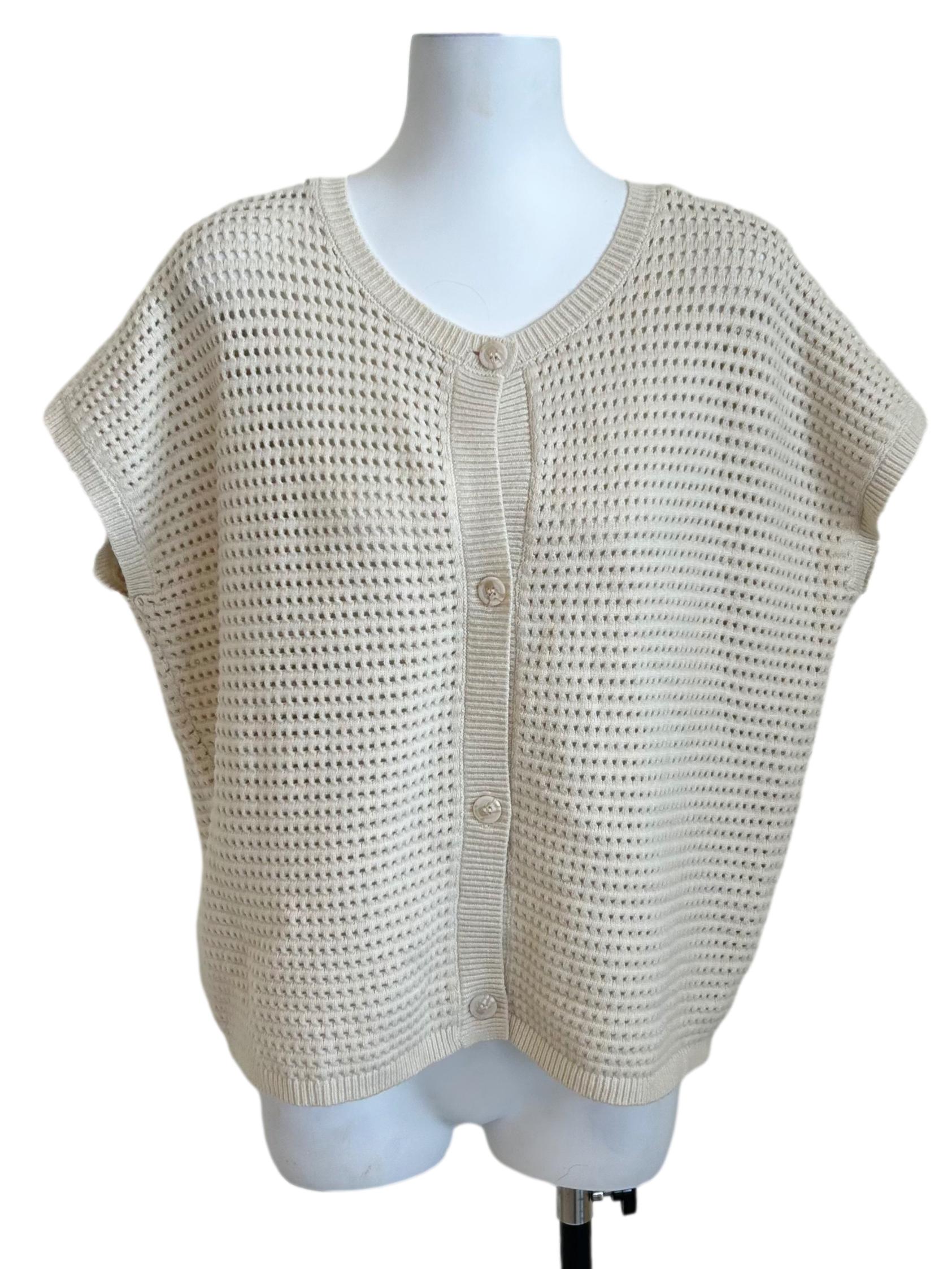 Cream Open Knit Sleeveless Vest