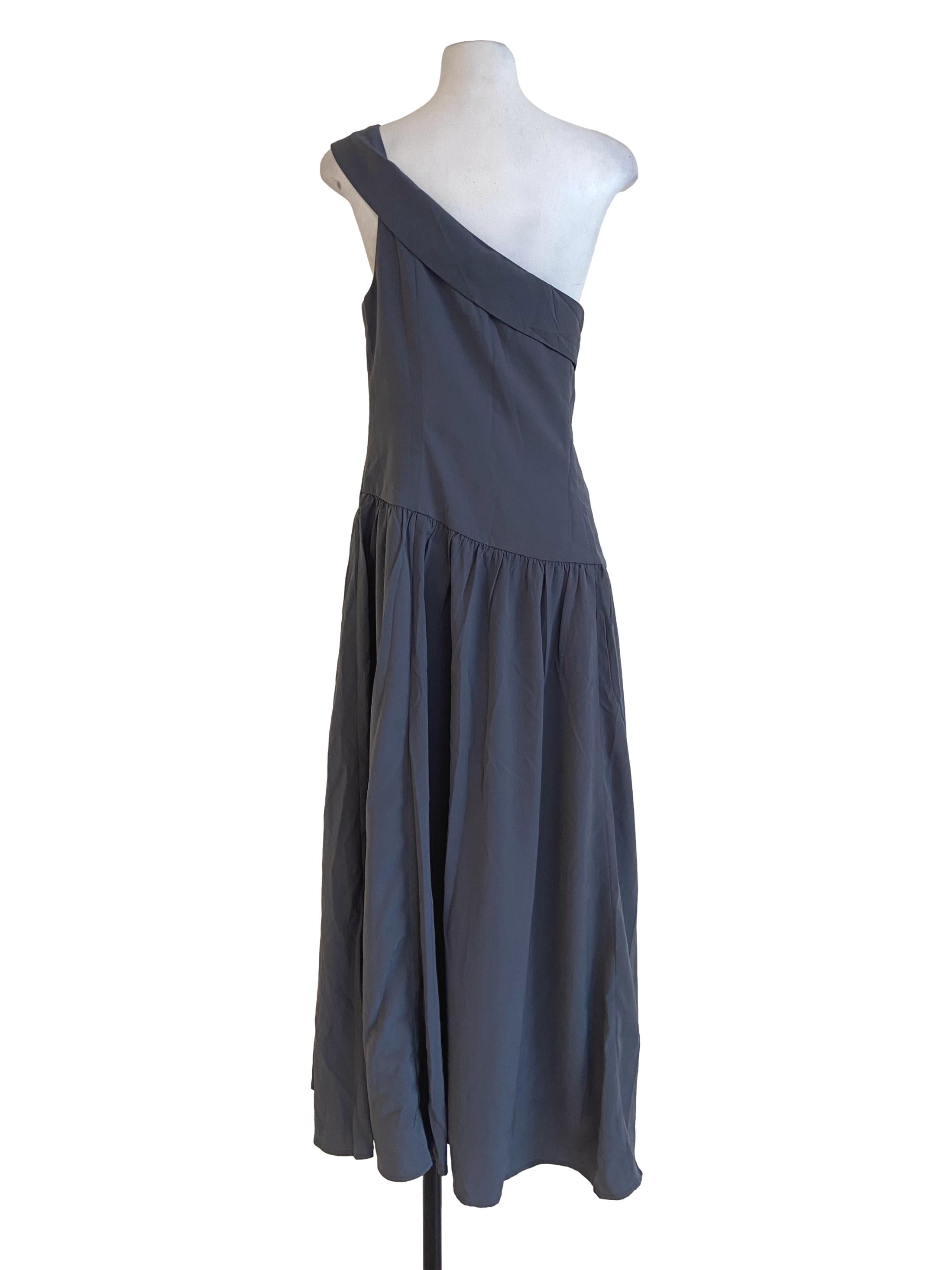 Smoke Grey One Shoulder Empire Dress