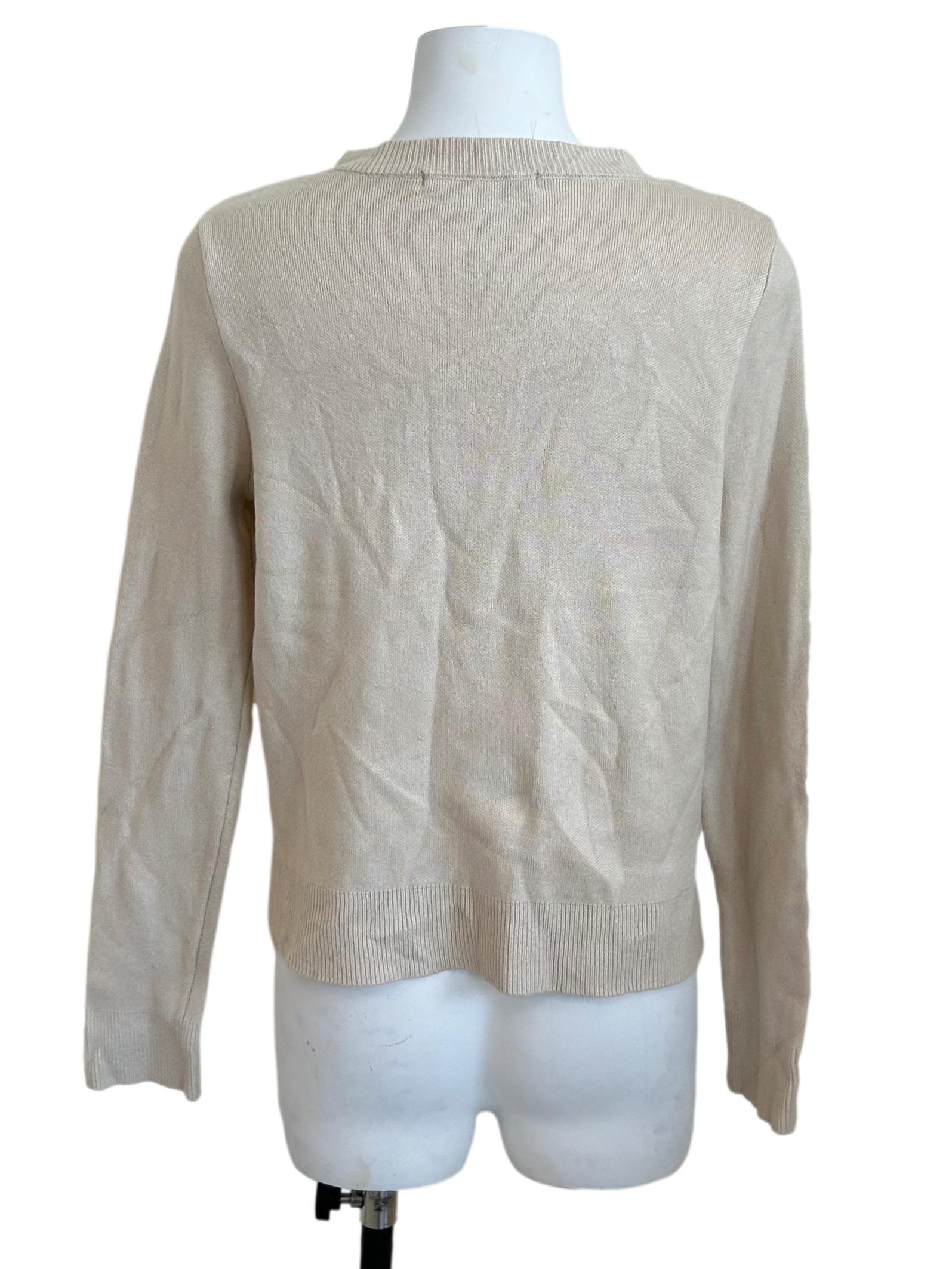 Bone White Crew Neck Button-Front Cardigan