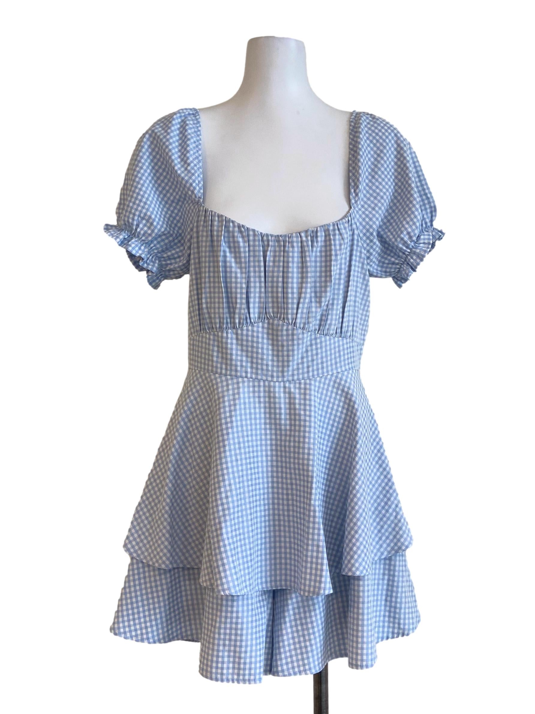 Blue & White Plaid Ruffled Romper