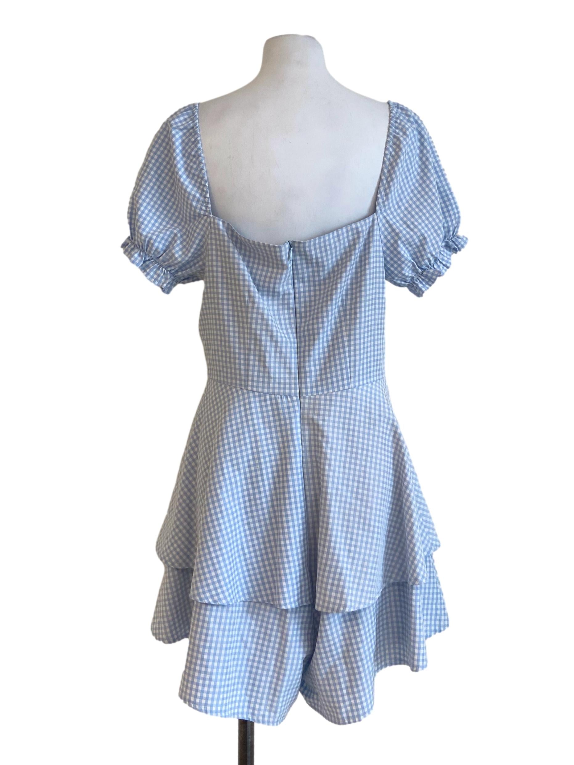 Blue & White Plaid Ruffled Romper