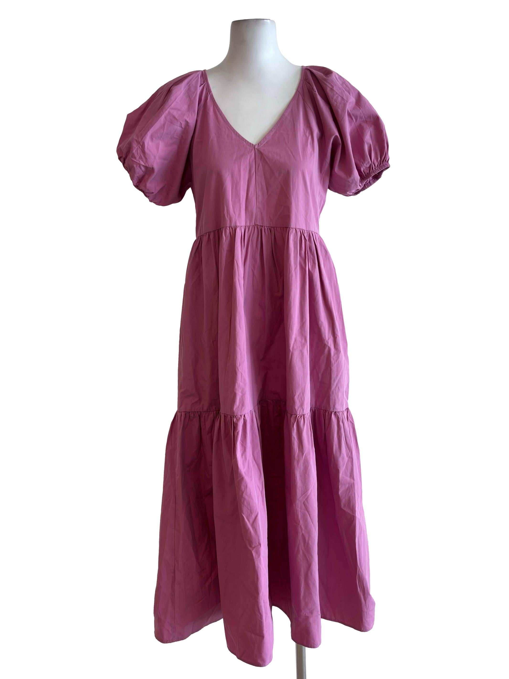 Bubblegum Pink V Neck Tiered Dress