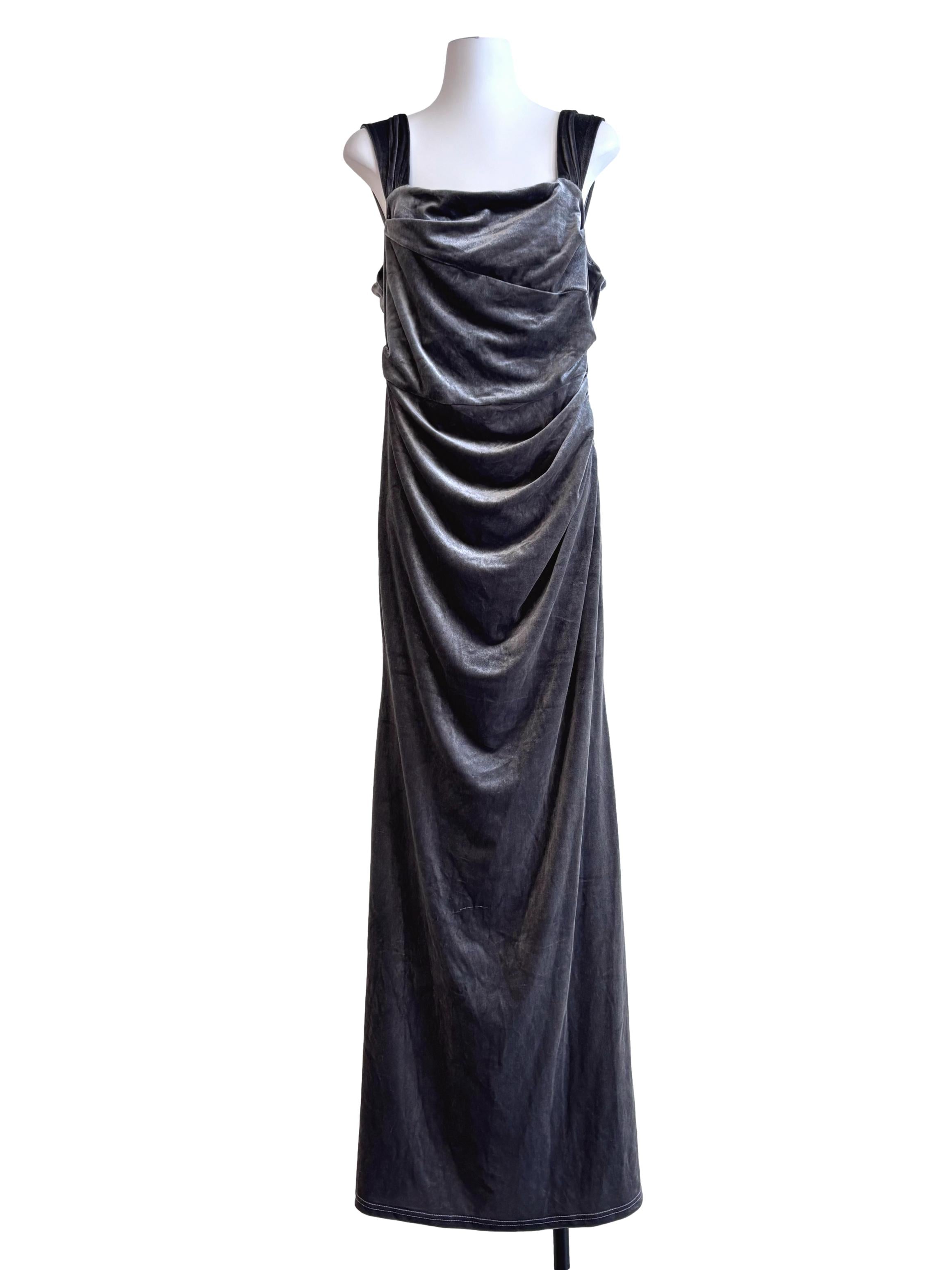 Grey Drape Velvet Maxi Dress