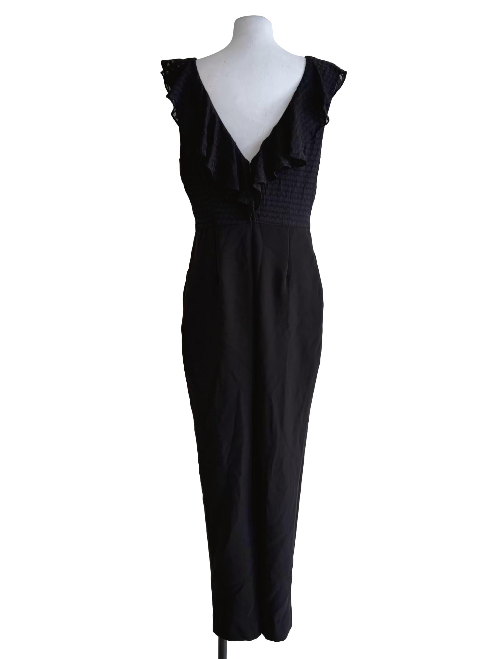 Midnight Black Front Flutter Laced Jumpsuit