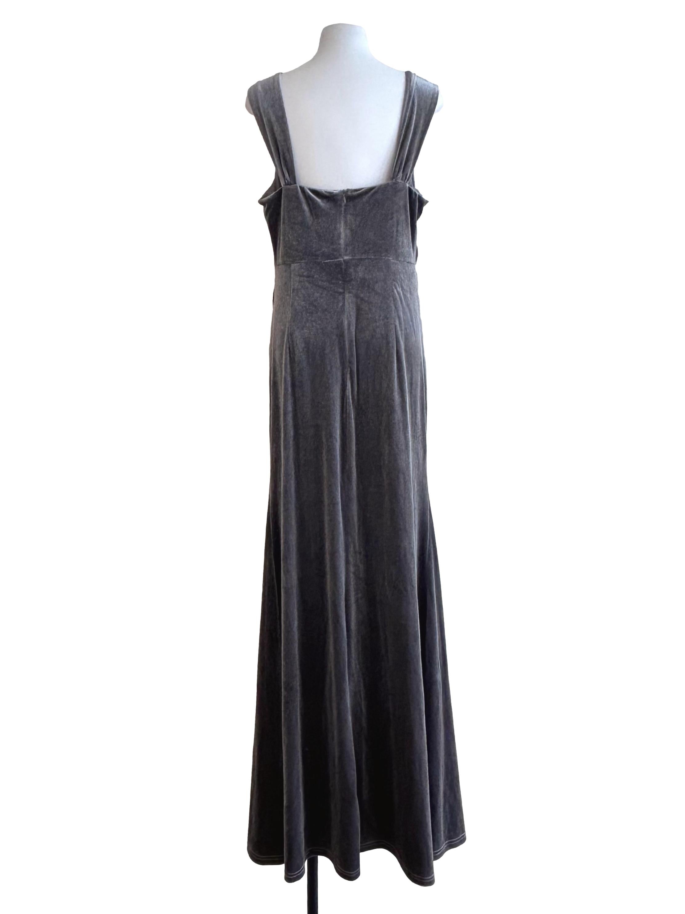 Grey Drape Velvet Maxi Dress