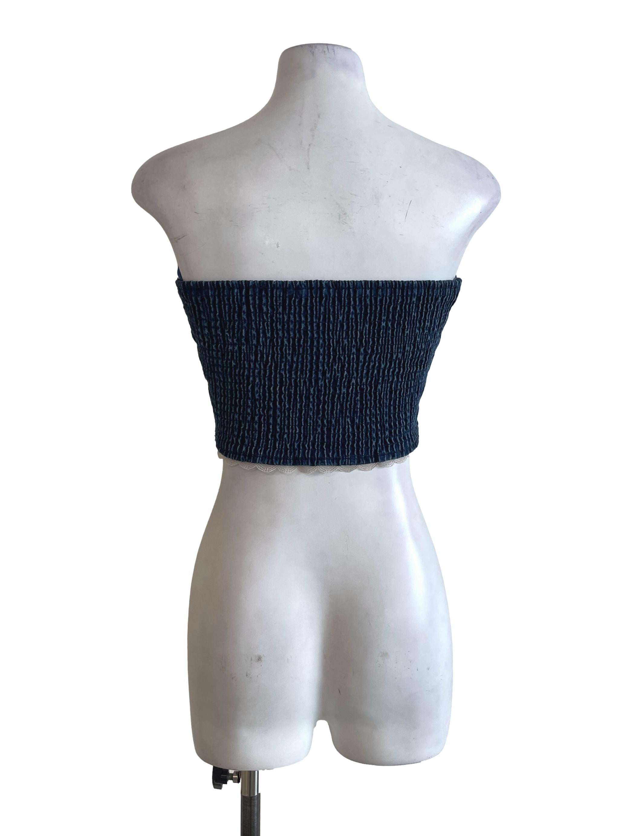 Blue Denim Strapless Crop Top