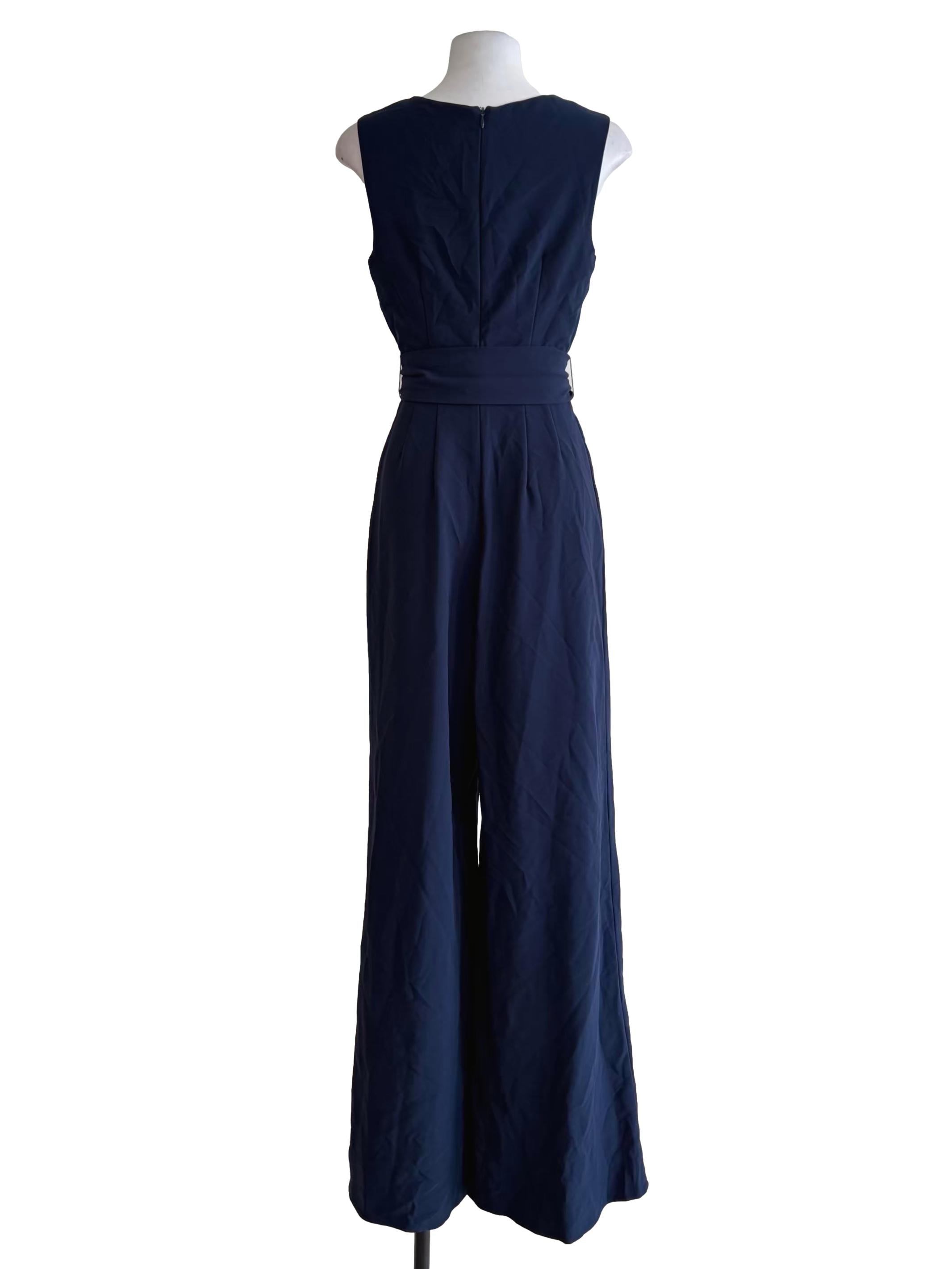 Navy Blue Ribbon Tied Front Jumpsuit