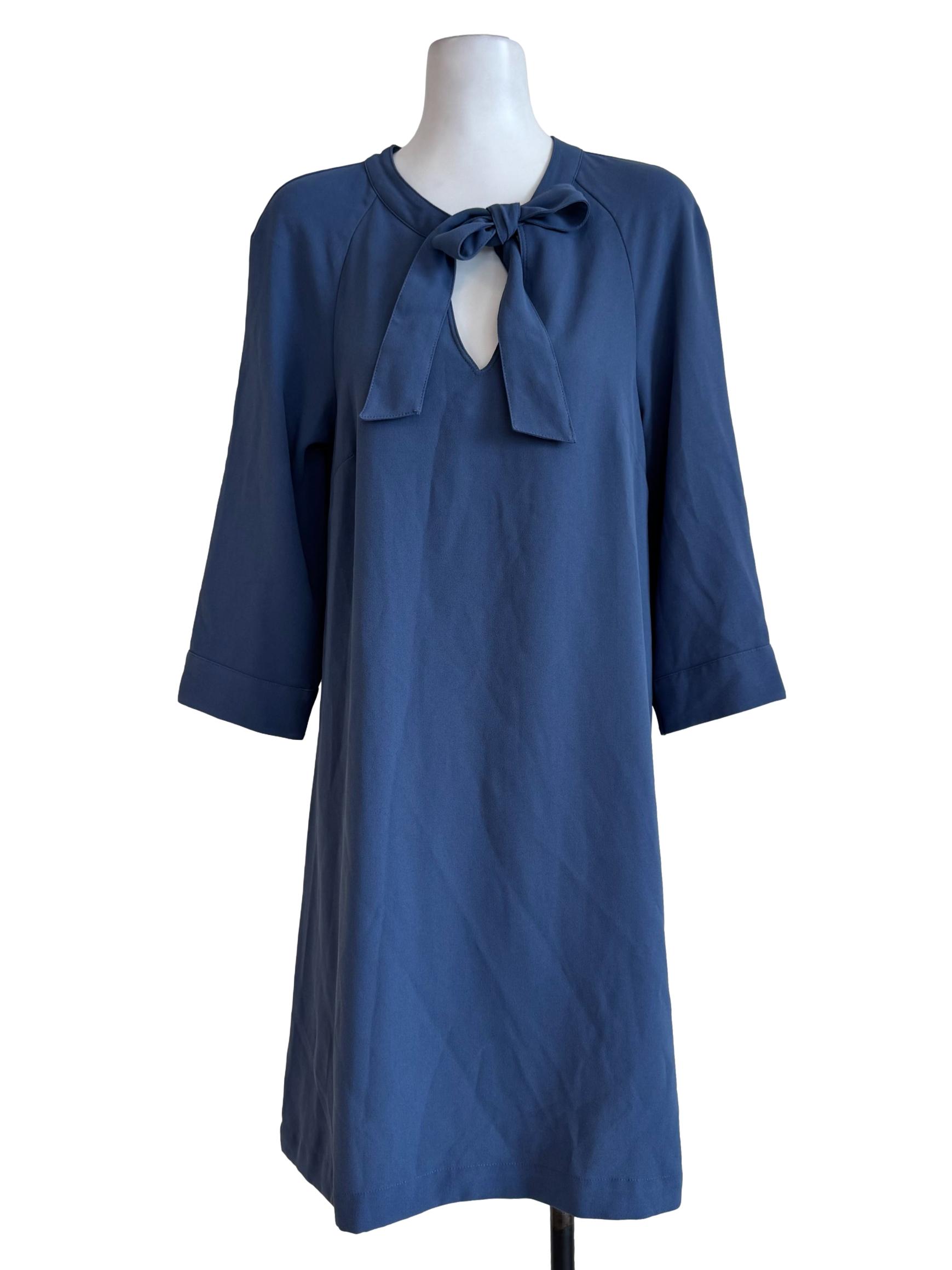 Dusty Blue Bow Long Sleeve Dress