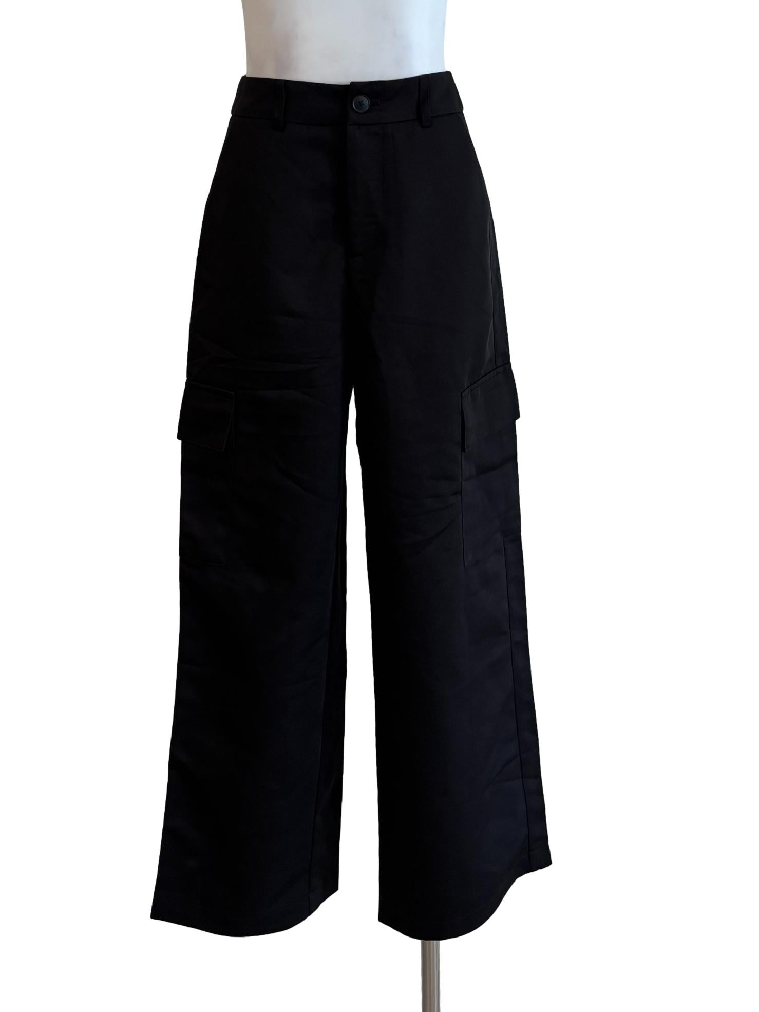 Soft Black Straight Cargo Pants