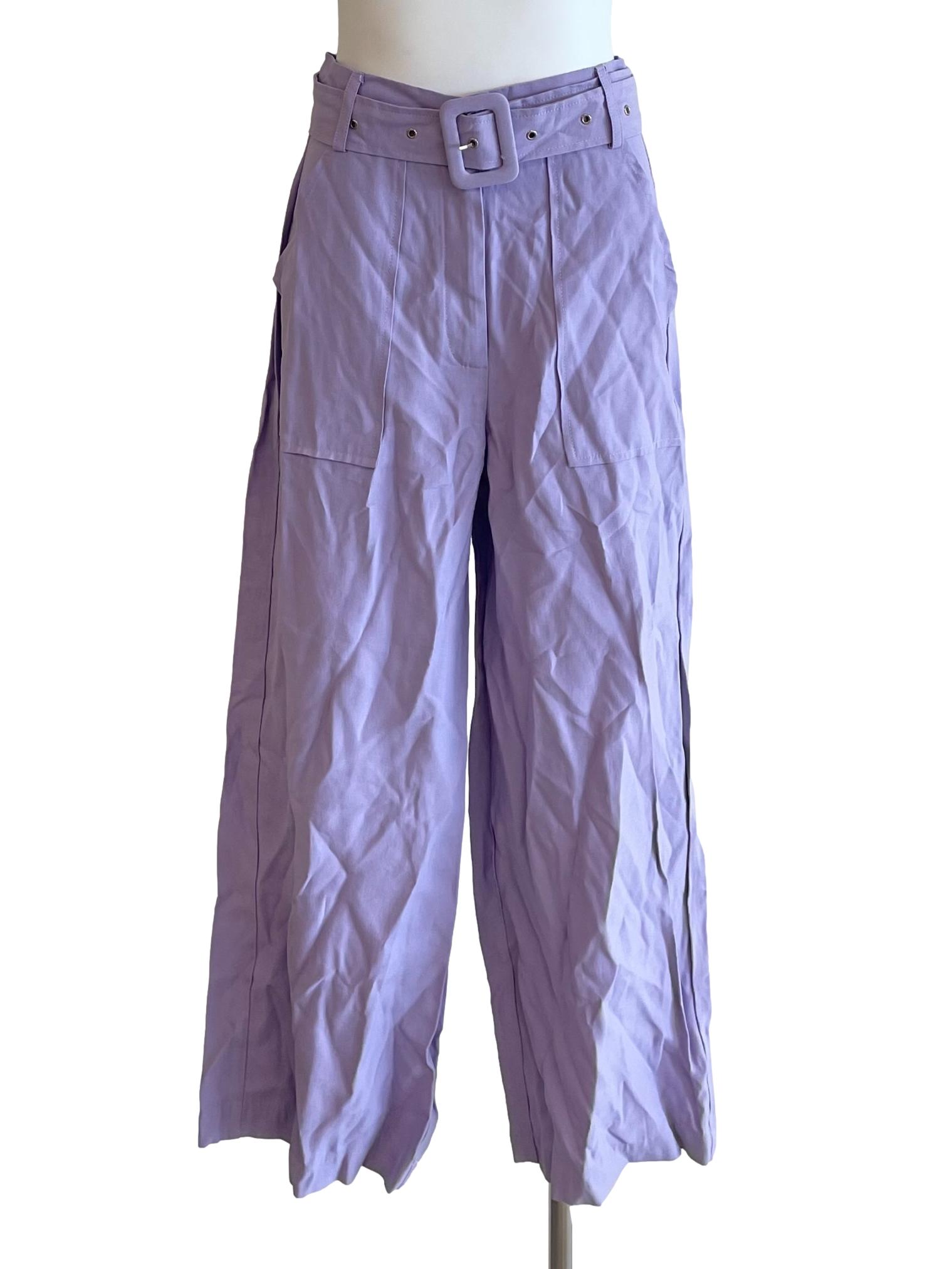 Lilac Buckled High Waist Pants