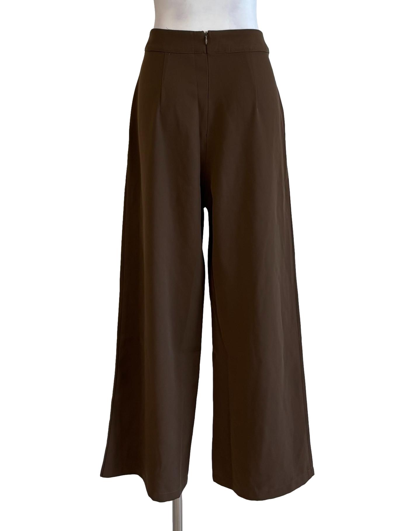 Tan Brown Pleated Straight Pants