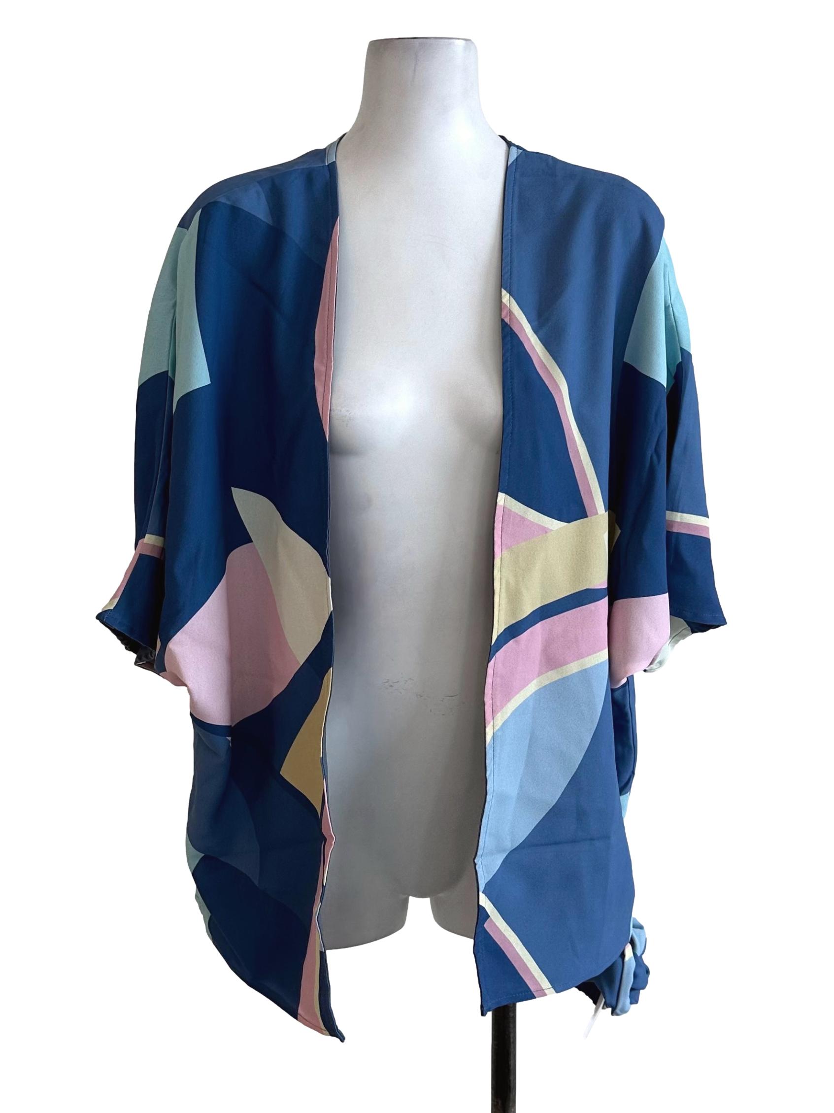 The Velvet Dolls Sky Blue Abstract Cardigan | REFASH