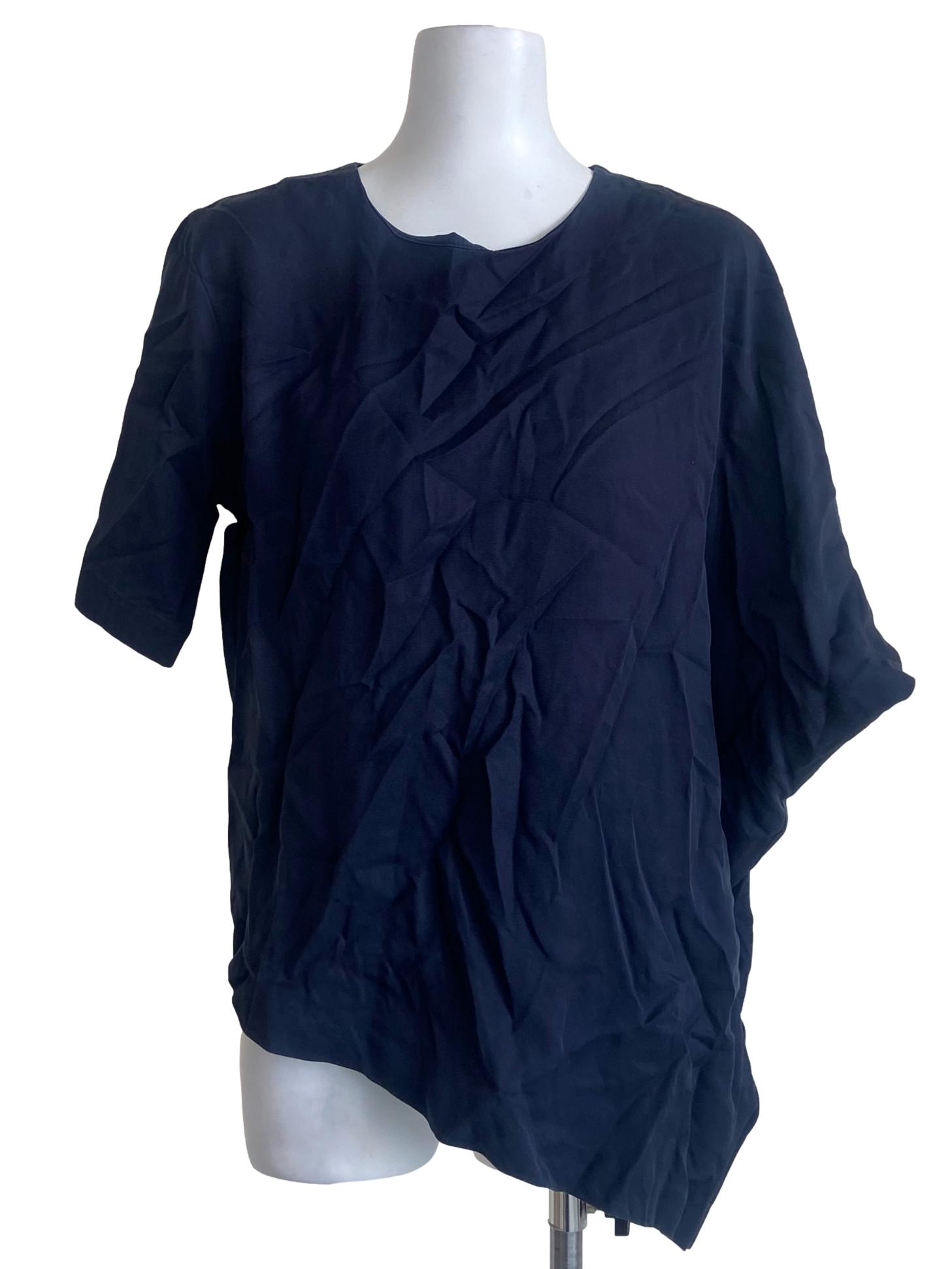 Dark Blue Herringbone Asymmetric Blouse