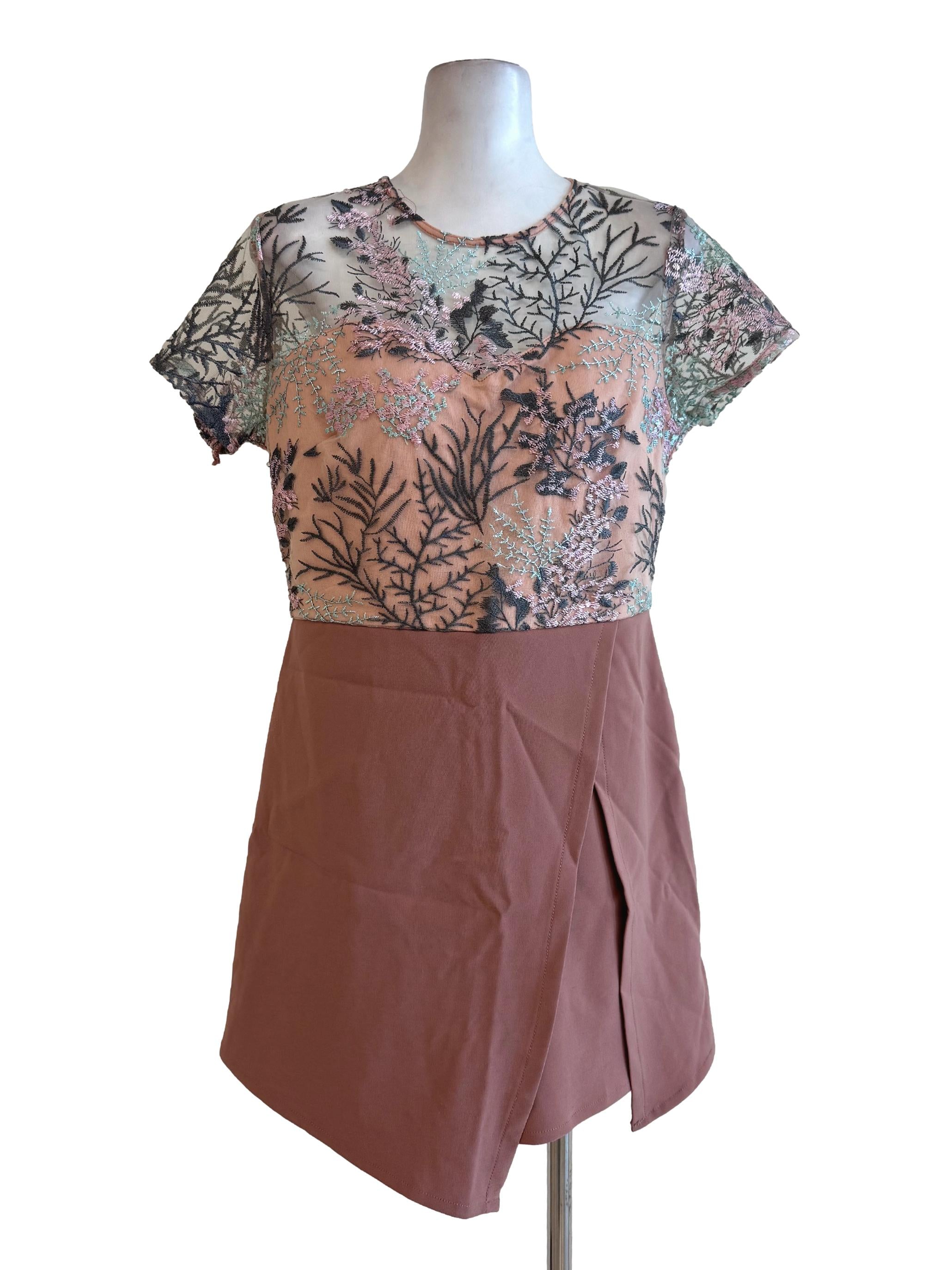 Coral Half Lace Half Plain Romper