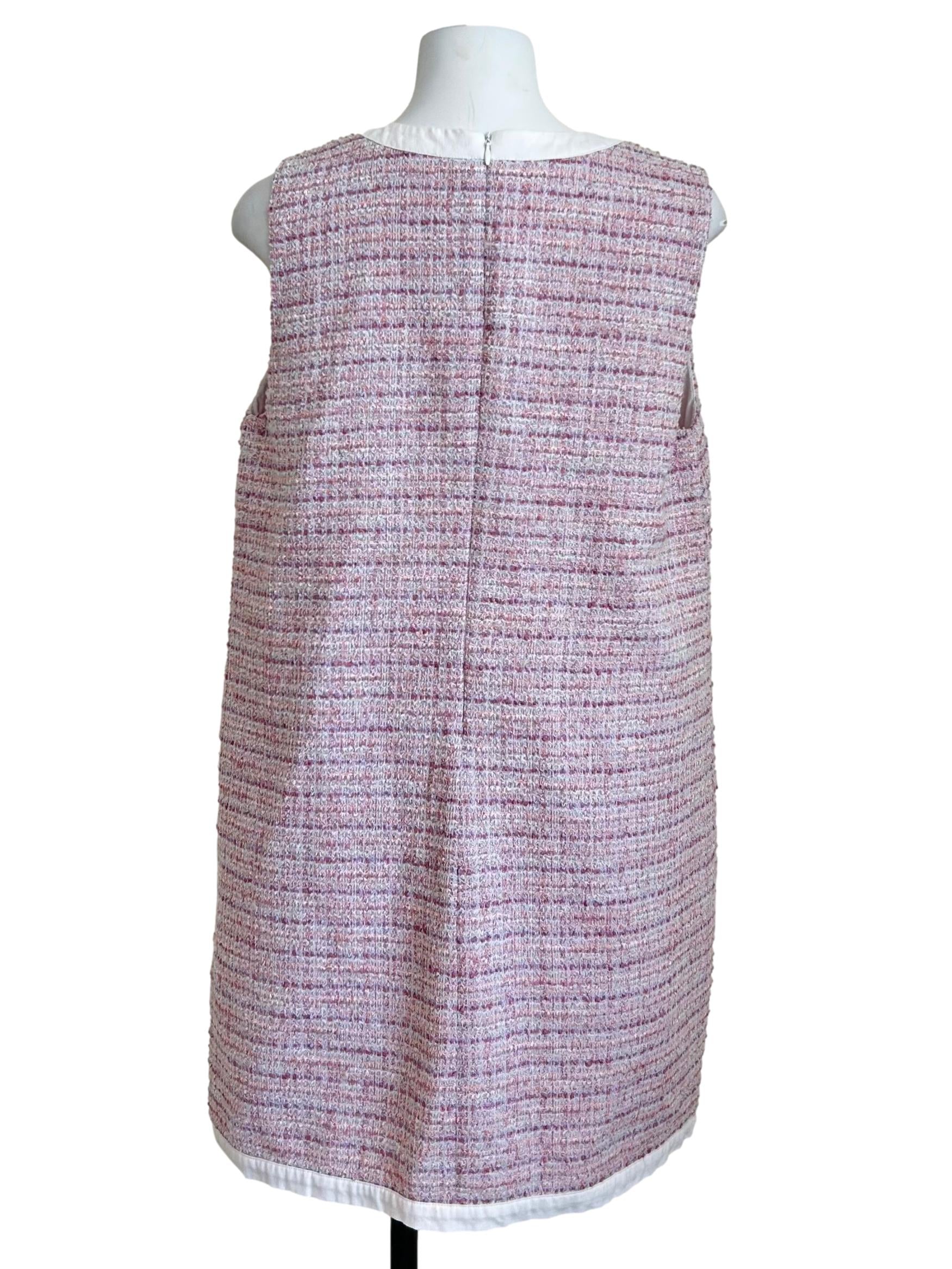 Pink Tweed V-Neck Button Front Vest Dress TCL